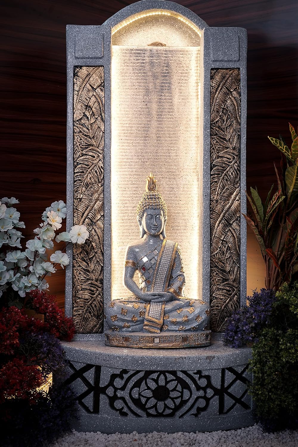 EXPLEASIA Slate Buddha 4ft Water Fountain for Home, Office, Garden Grey