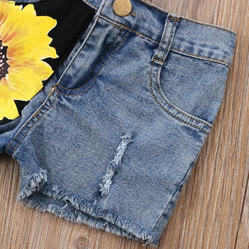 Miniatura 7 de Honganda Moda 2 unids niños niños bebé niña trajes girasol sin mangas camiseta sin mangas + pantalones cortos de mezclilla ropa de verano