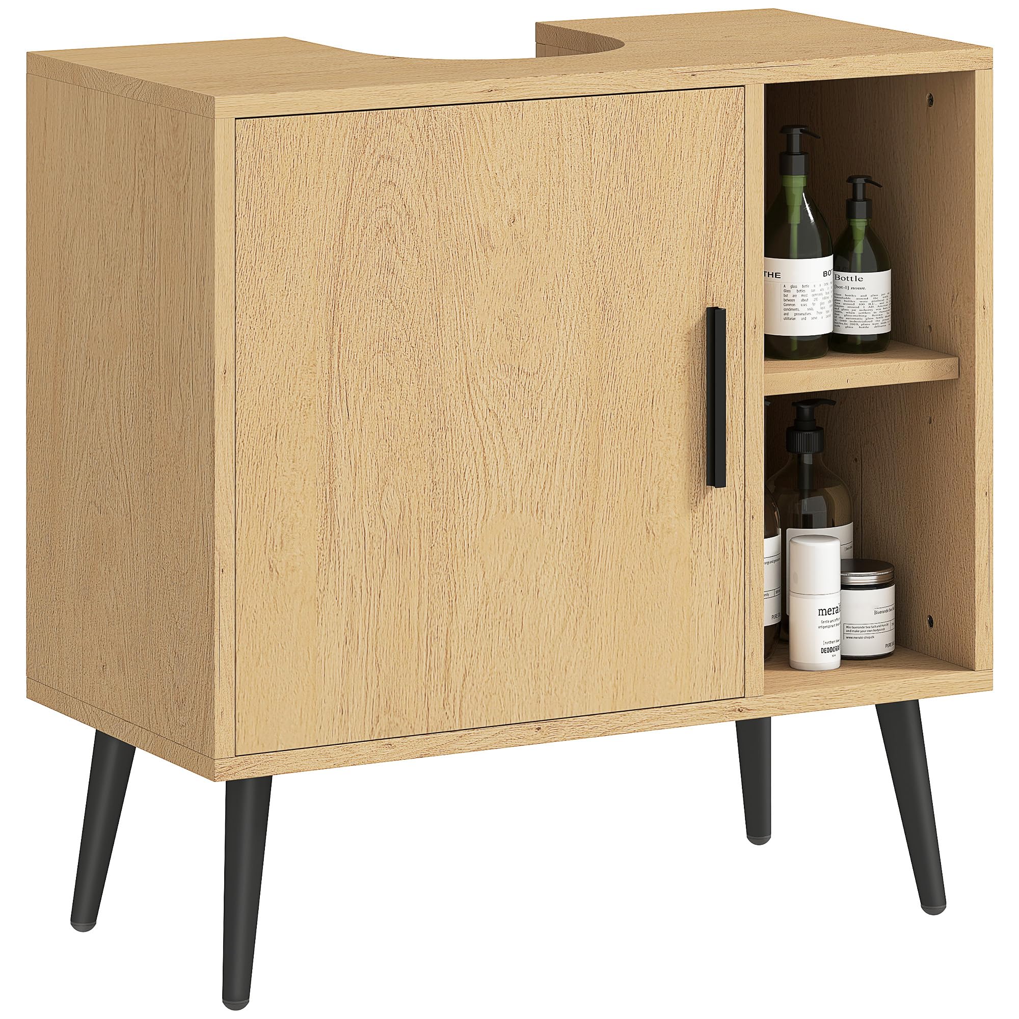 HOMCOM Meuble sous lavabo Salle de Bain, Meuble sous Vasque Industriel avec Porte à Fermeture Progressive et étagère réglable, 60 x 30 x 59,5 cm, chêne
