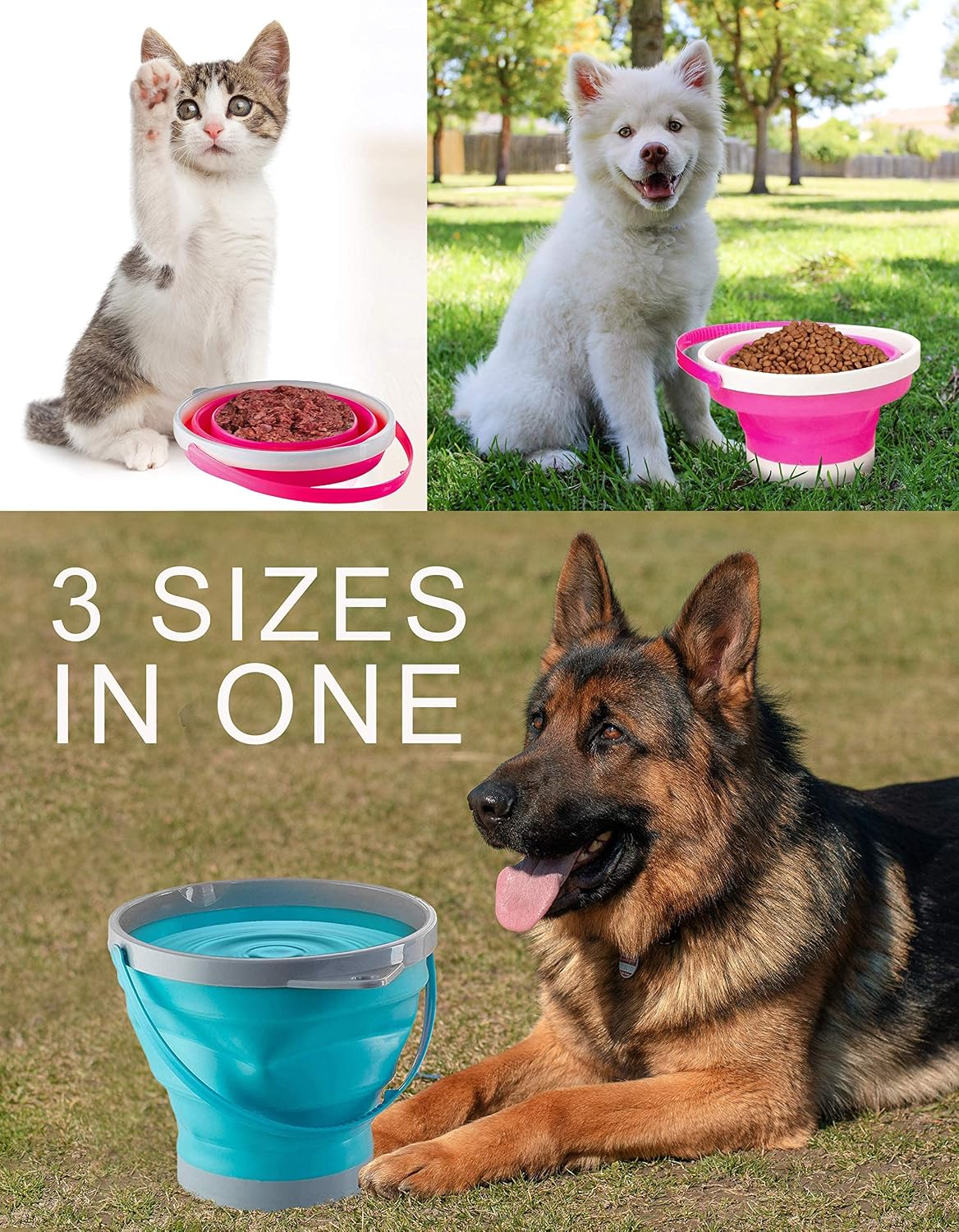 Extra Large Foldable Pail Bucket Set of 2 Collapsible Buckets Multi-Purpose for Beach, Camping Gear Water and Food Jug, Dog Bowls, Cats, Dogs and Puppys, Camping and Fishing Tub, (2 Gallons /7 Liters)