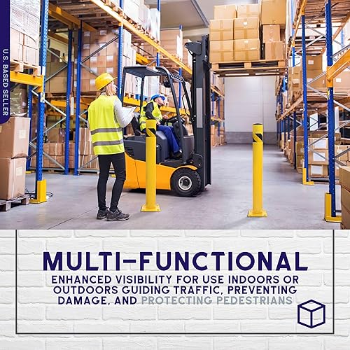 Miniatura 5 de BISupply Paquete de 5 barreras de estacionamiento para poste de bolardo de seguridad, perno de tubo amarillo de 36 pulgadas para lote de garaje