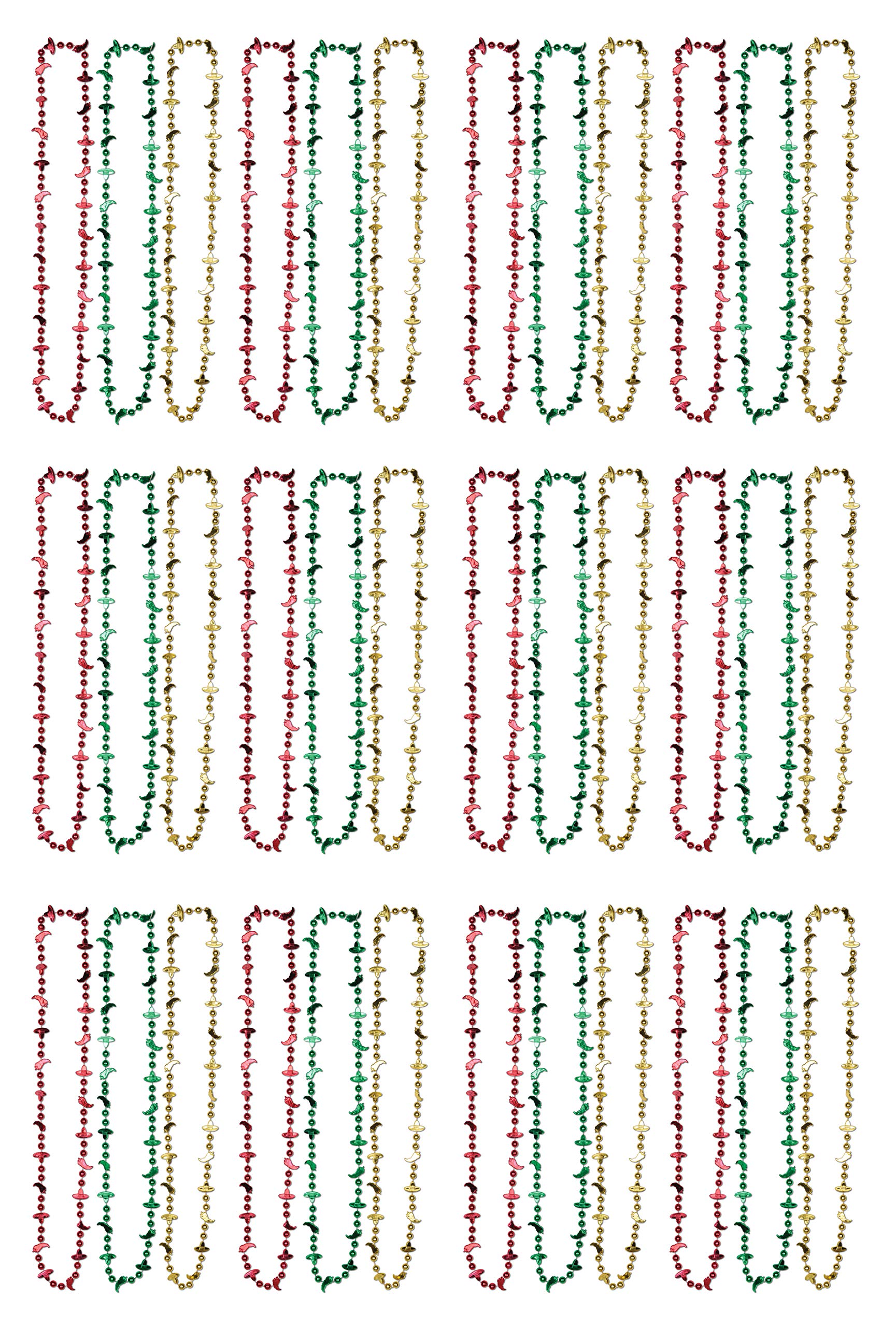Beistle Fiesta Necklaces 36 Piece Cinco De Mayo Favors Mexican Party Supplies, 33", Red/Green/Gold