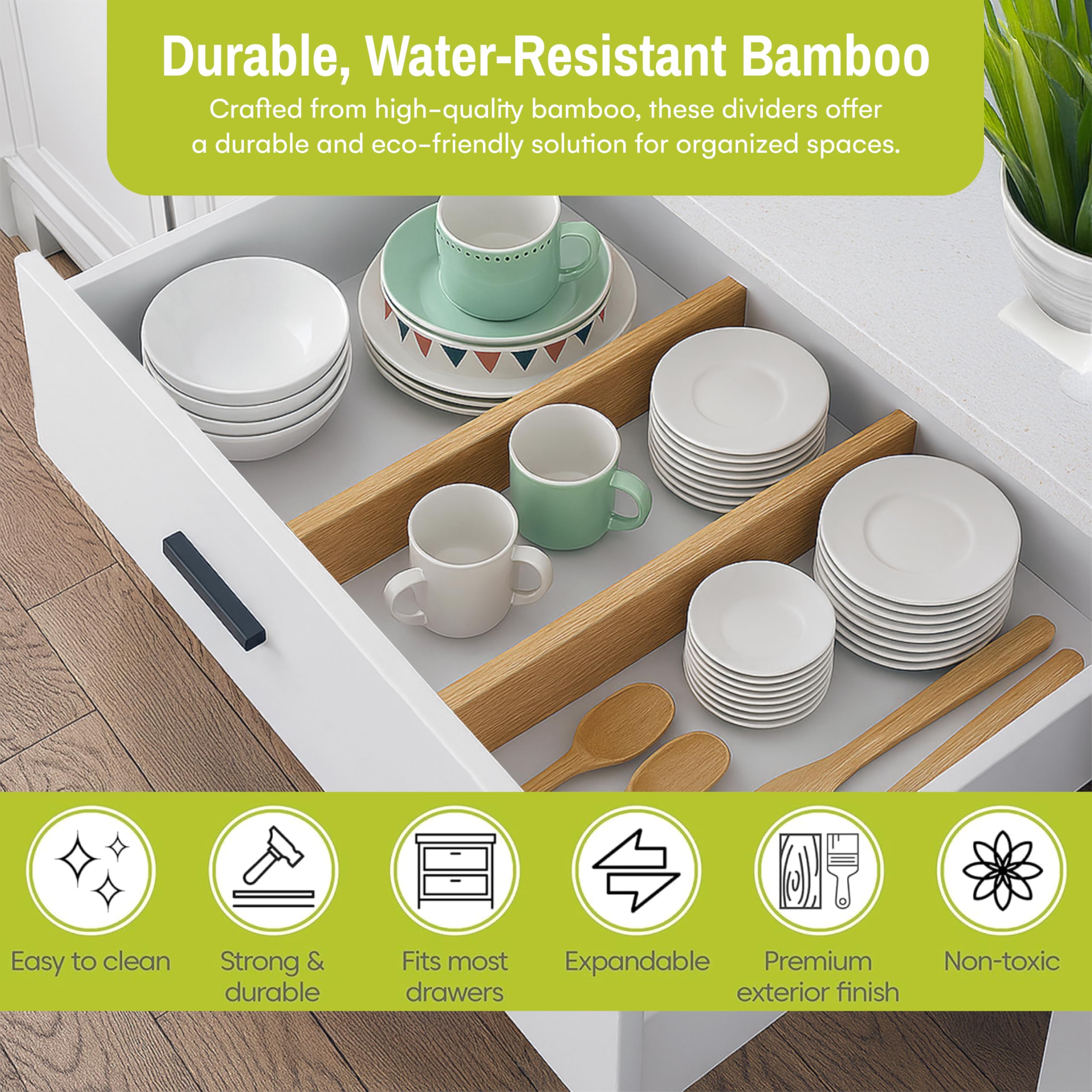 Divisori per cassetti in bambù, regolabili ed espandibili, organizer per cassetti da cucina, ideali per organizzare cassetti di argenteria, cassettiere o organizer per cassetti per