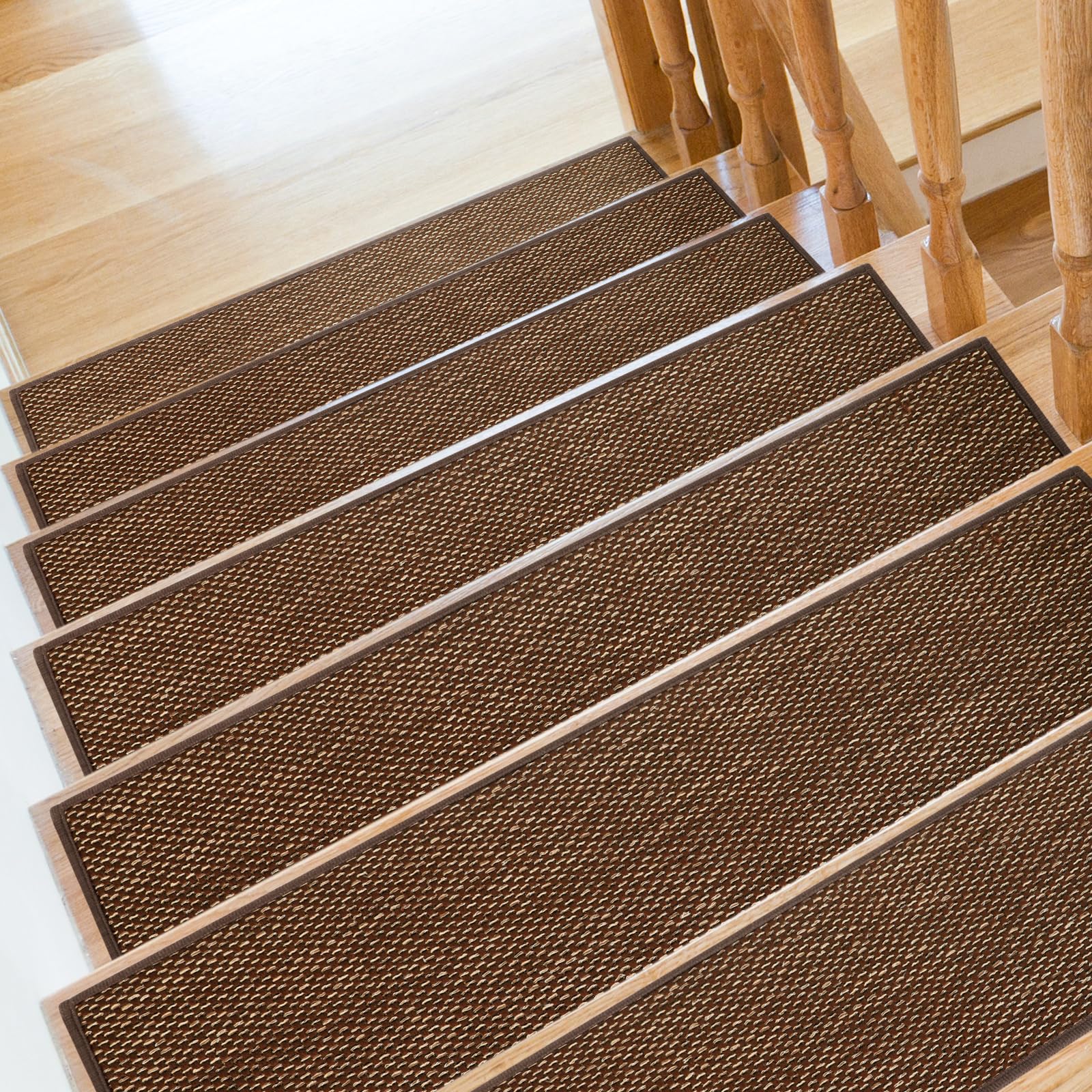 Stair Treads Non Slip for Wooden Steps Indoor 9" x 36" 8 Pack Extra Wide Stair Tread Carpet Stairs Runner, Step Pads with Reusable Adhesive for Dogs Kids Elders, Machine Washable, Brown