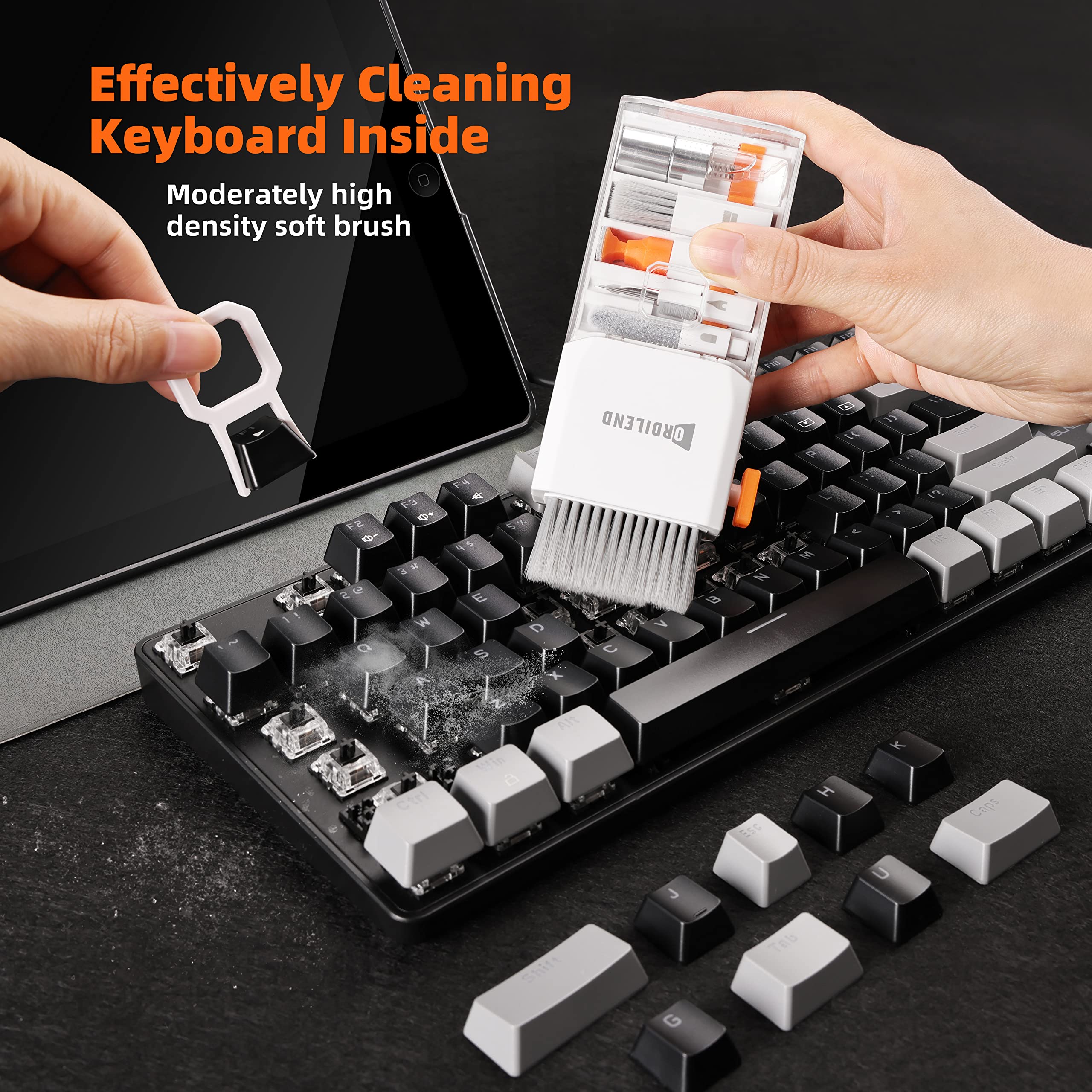 Limpiador Teclado Teclado Kit Limpieza Movil Pantalla Limpiador Teclado Ordenador Herramienta de Pincel para Tableta,Monitor de PC,Lente de cámara de TV con Spray diseño de Caja compacta con Patente