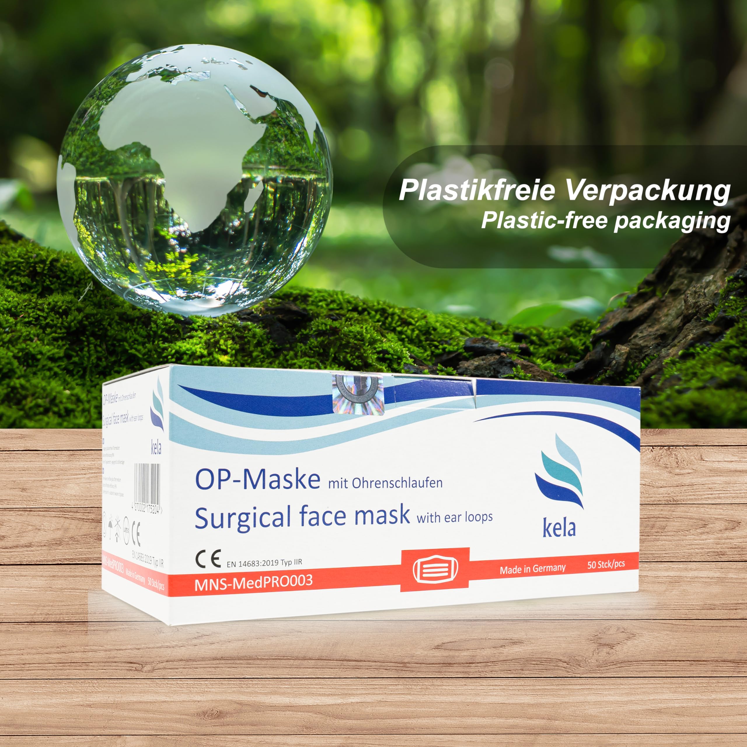 kela, Mascarillas Quirúrgicas, Blanco, Fabricado en Alemania, Mascarilla Medicas Homologadas para Adultos, Material Oeko-tex, CE DIN EN 14683 Tipo IIR - BFE >99,8%, 3 Capas y Sin Grafeno,