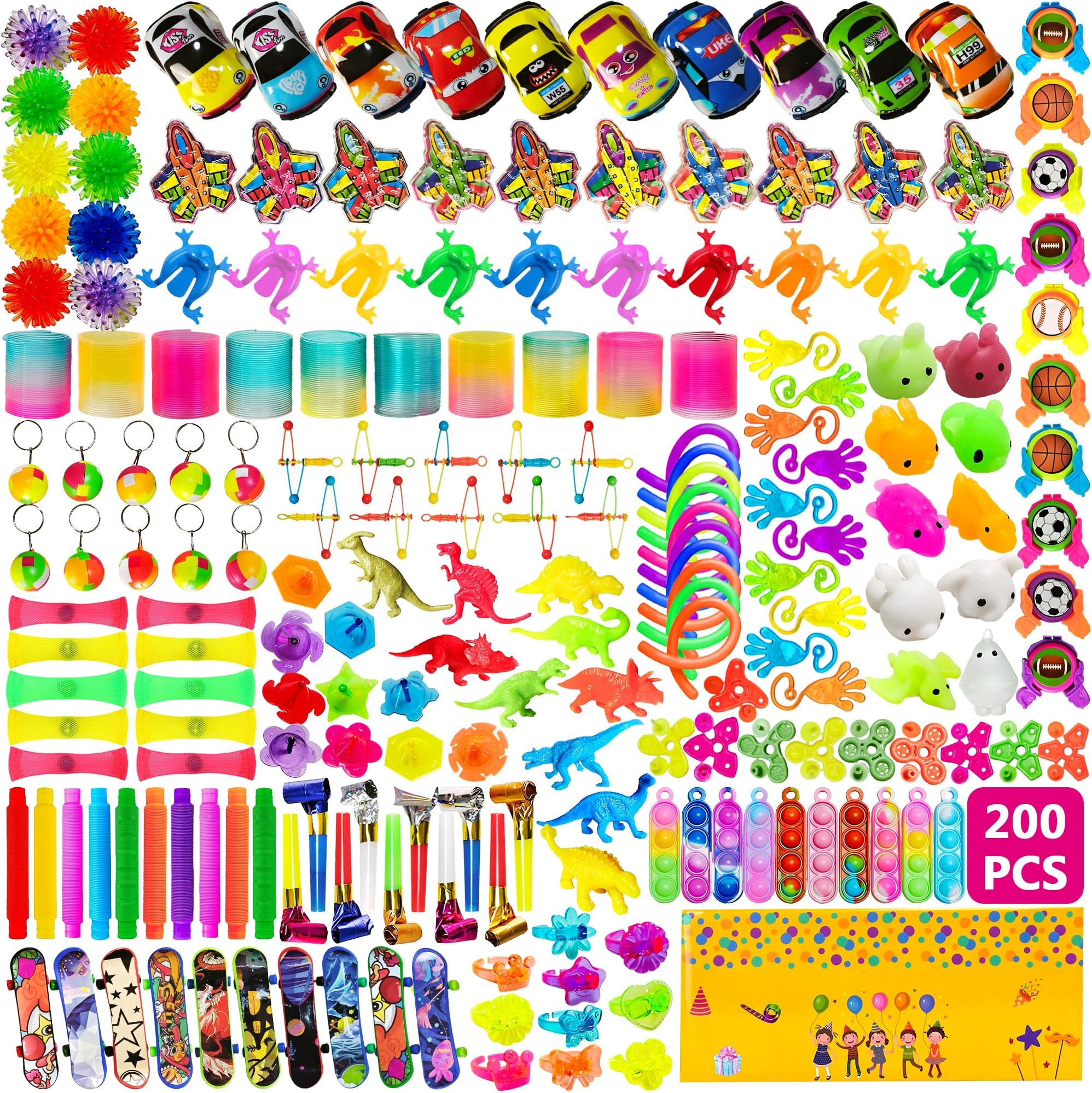 Party Bag Fillers For Kids Unisex,200 PCS Fidget Toys Party Supplies,Party Favors Toys Gift For Kids Birthday Goody Bag Box Pinata Stocking Fillers Game Prizes, Classroom Rewards