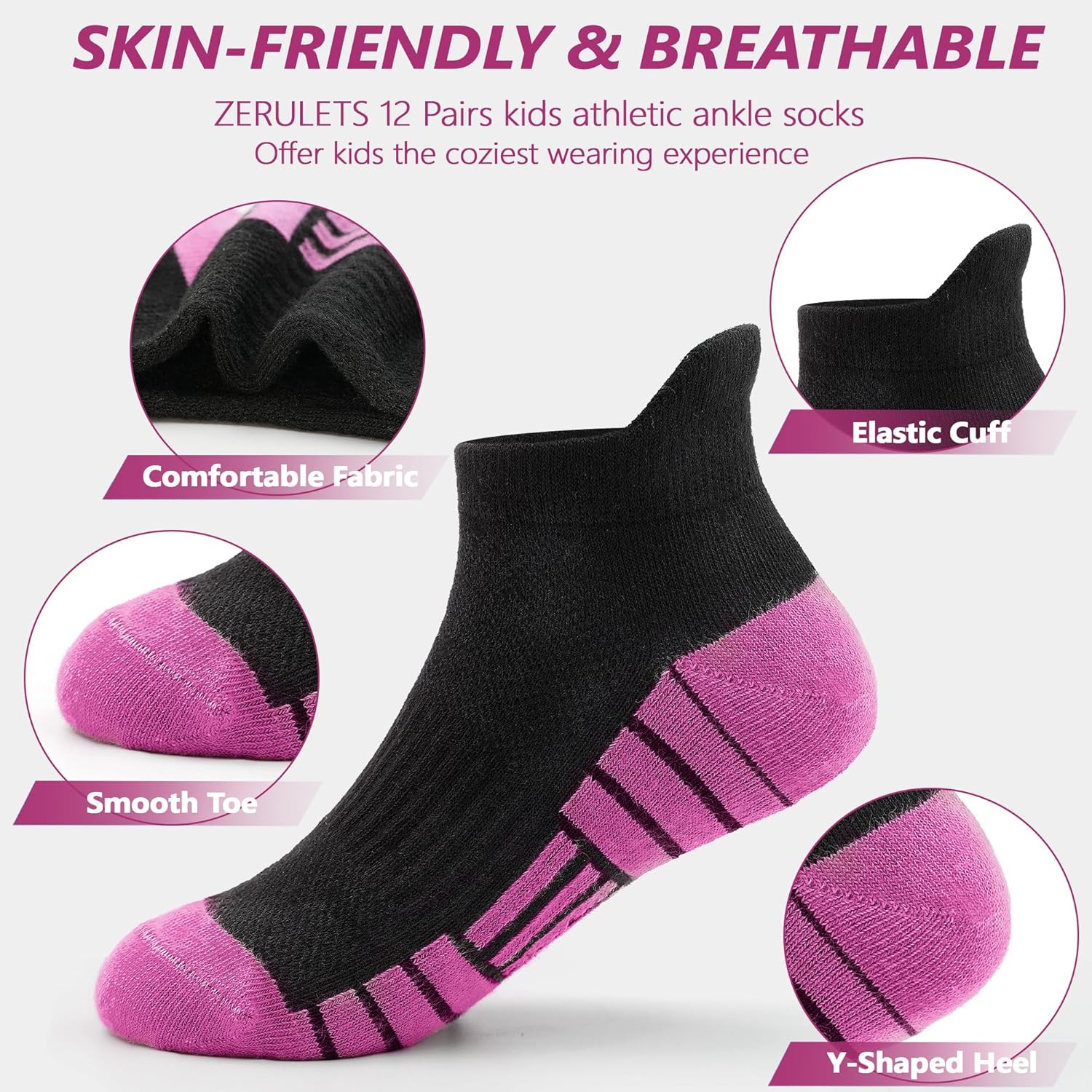 Kids Socks Boys Sock, 12 Pairs Ankle Athletic Low Cut Sport Short Socks for Boys Girls Toddler 1-14 Years - Image 3