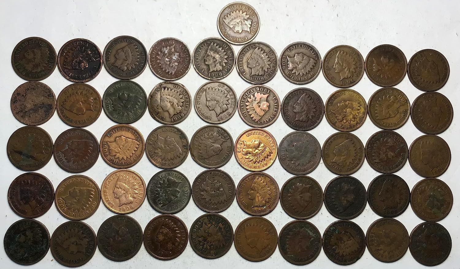 1906 P Indian Head Cent Roll 50 Coins Penny Seller Good