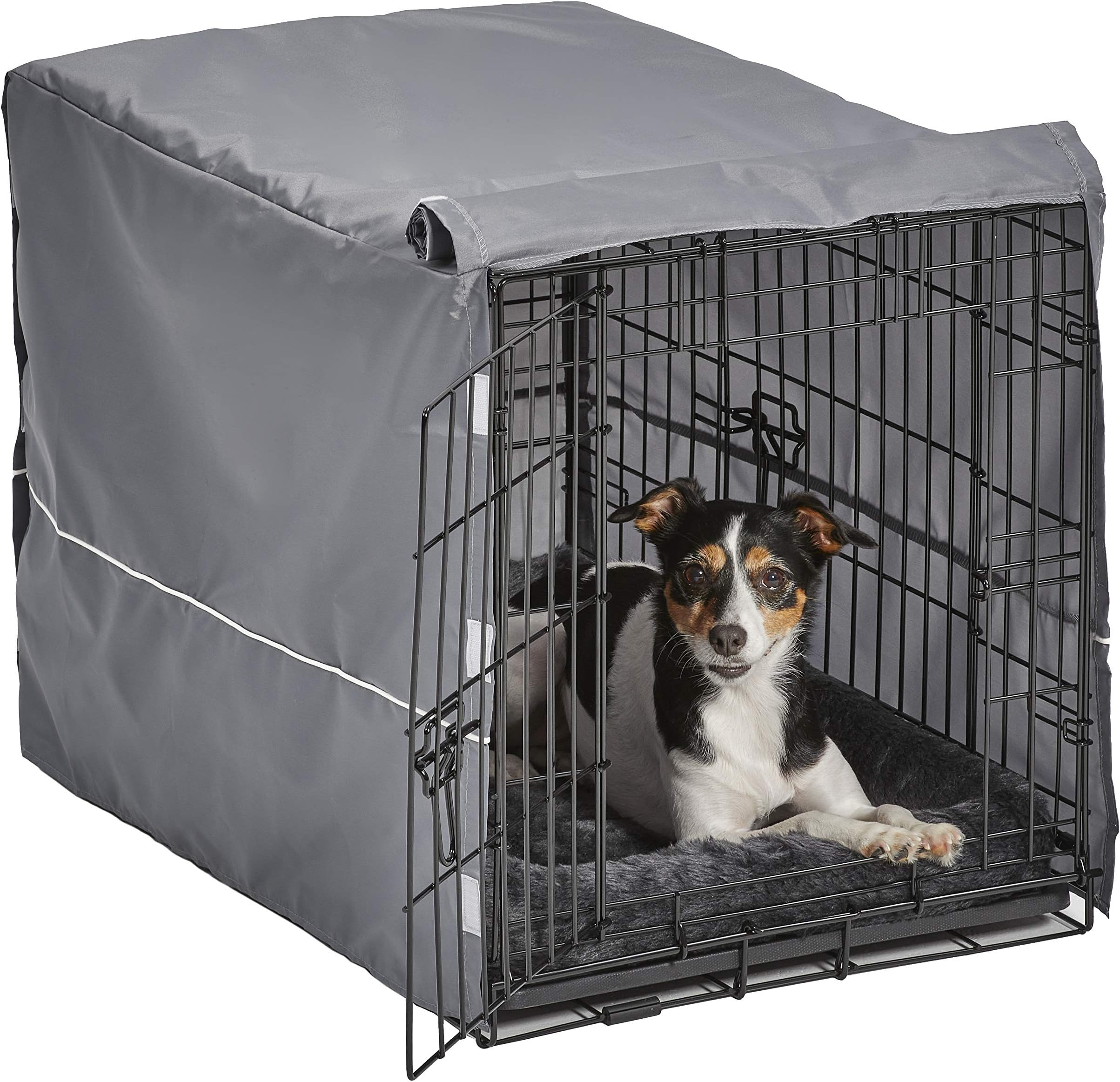 New World Double Door 76 cm Dog Crate Kit, Bundle Includes a Two-Door Cage, Matching Gray Bed and Crate Cover, For Medium-Sized Breeds