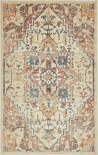 Miniatura 10 de Unique Loom Oslo Collection - Alfombra envejecida con medallón botánico beige (5 x 8 pies)