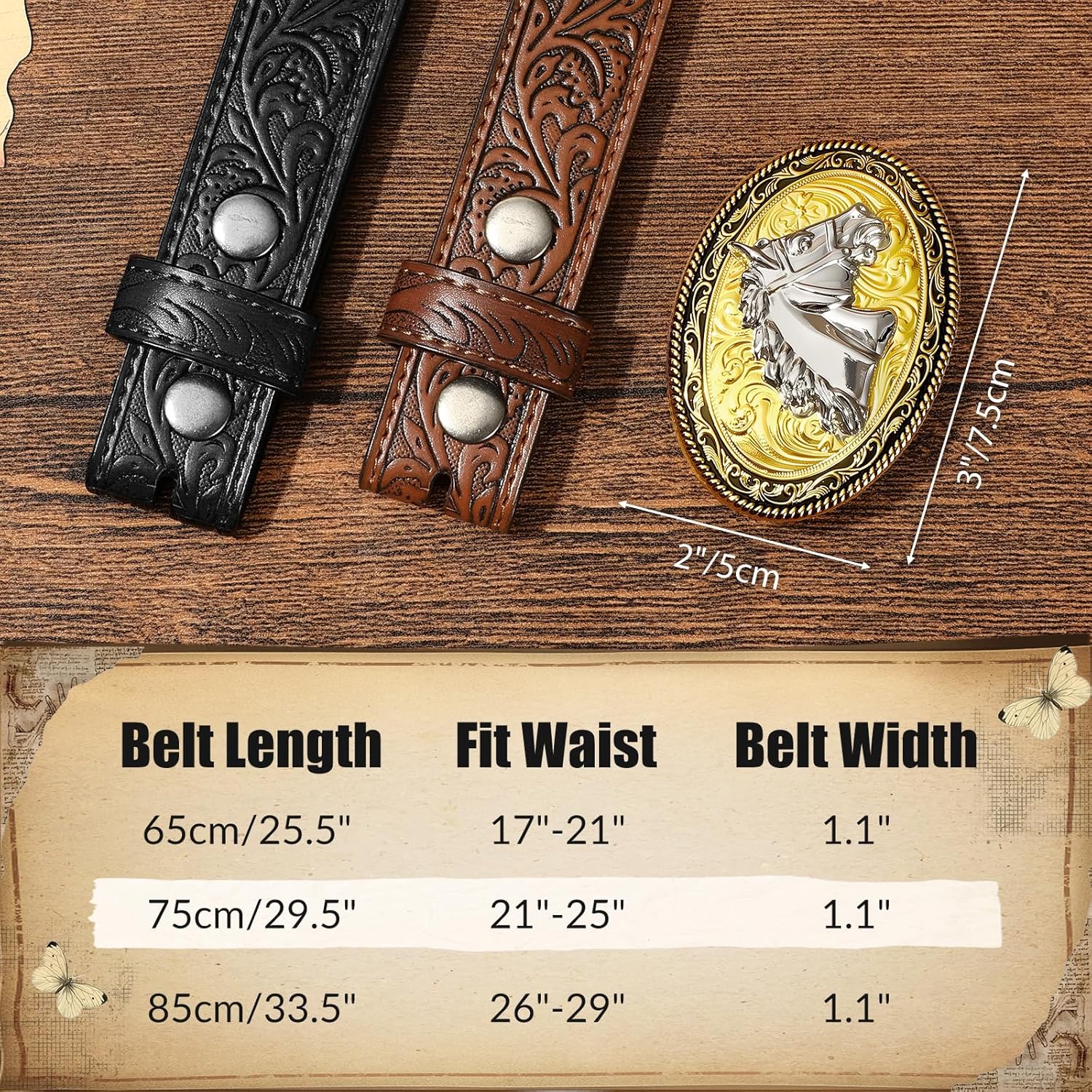 Kids Cowboy Cowgirl Belt, Western Genuine Embossed Leather Belt Bull Horse Eagle Buckle for Gift Daily Costumes - Image 5
