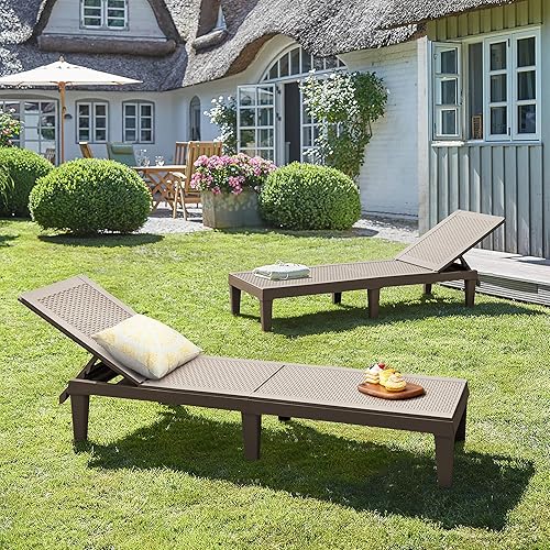 Miniatura 7 de Flamaker Sillas de descanso para exteriores, de polietileno, impermeables, con respaldo ajustable de 5 posiciones, fácil montaje, sillas de piscina