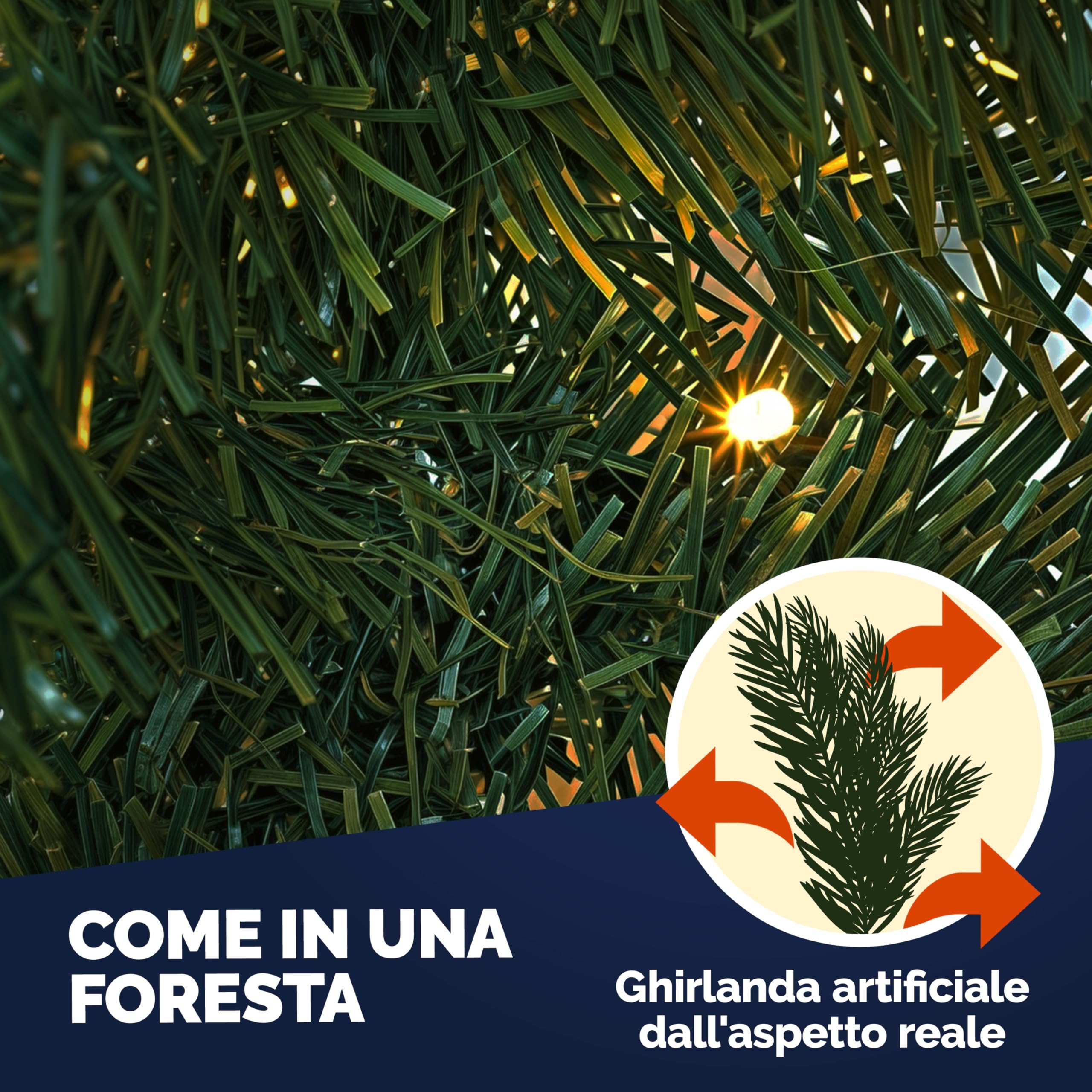 Casaria Ghirlanda Natalizia 5m 100 LED Interno Esterno Decorazione Festività Abete Luce Bianca Calda | Luce Calda, Esterno Interno, Rami Adattabili, IP44, Albero Natale, Decorazioni Natalizie
