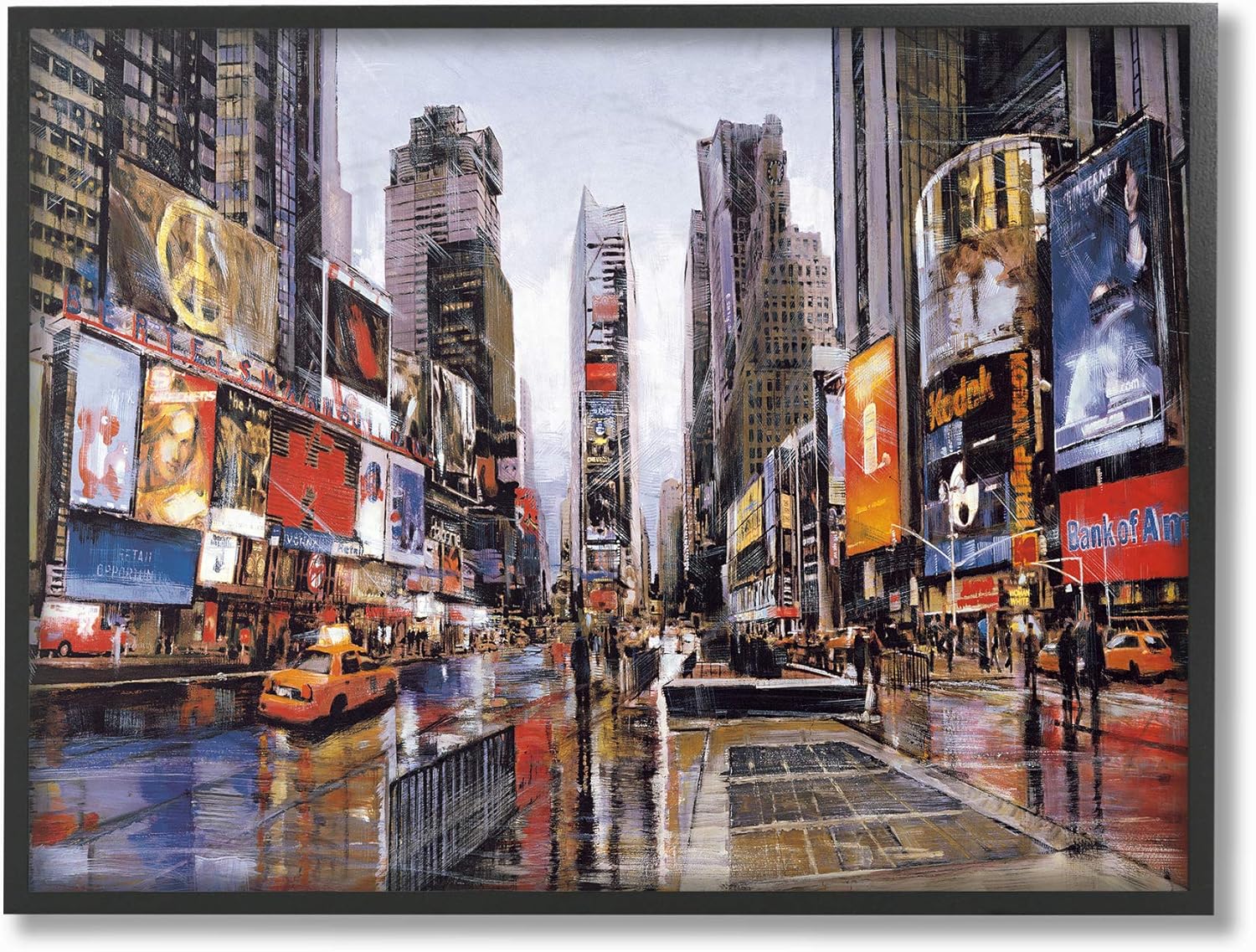 Stupell Industries Times Square Crowds on a Rainy Day Painting Stretched Canvas Wall Art, 16 x 1.5 x 20, Multi-Color