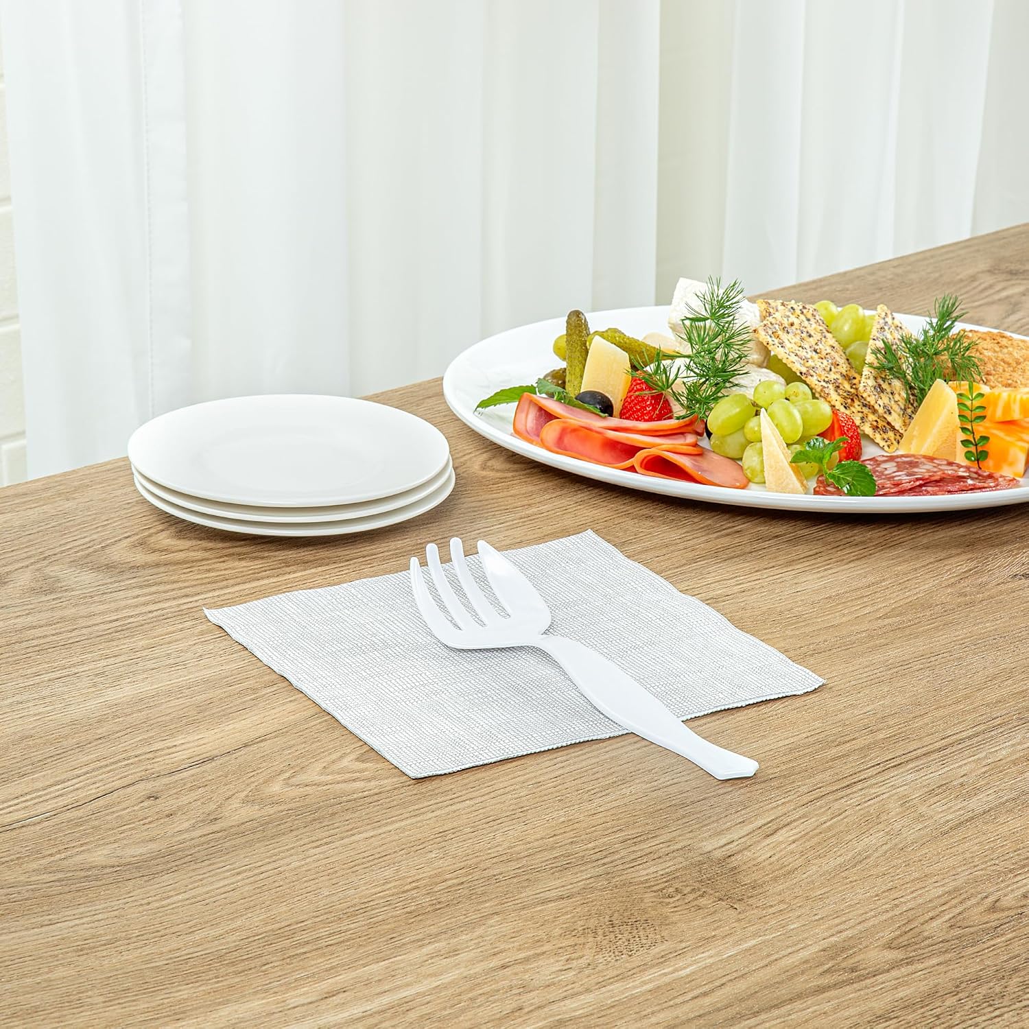 Restaurantware-Cater Tek 8.5 Inch Large Serving Forks, 10 Disposable Serving Utensils - 4 Prongs, Comfortable Handle, White Plastic Forks, Serve Hot And Cold Food, For Buffets, Banquets, And More