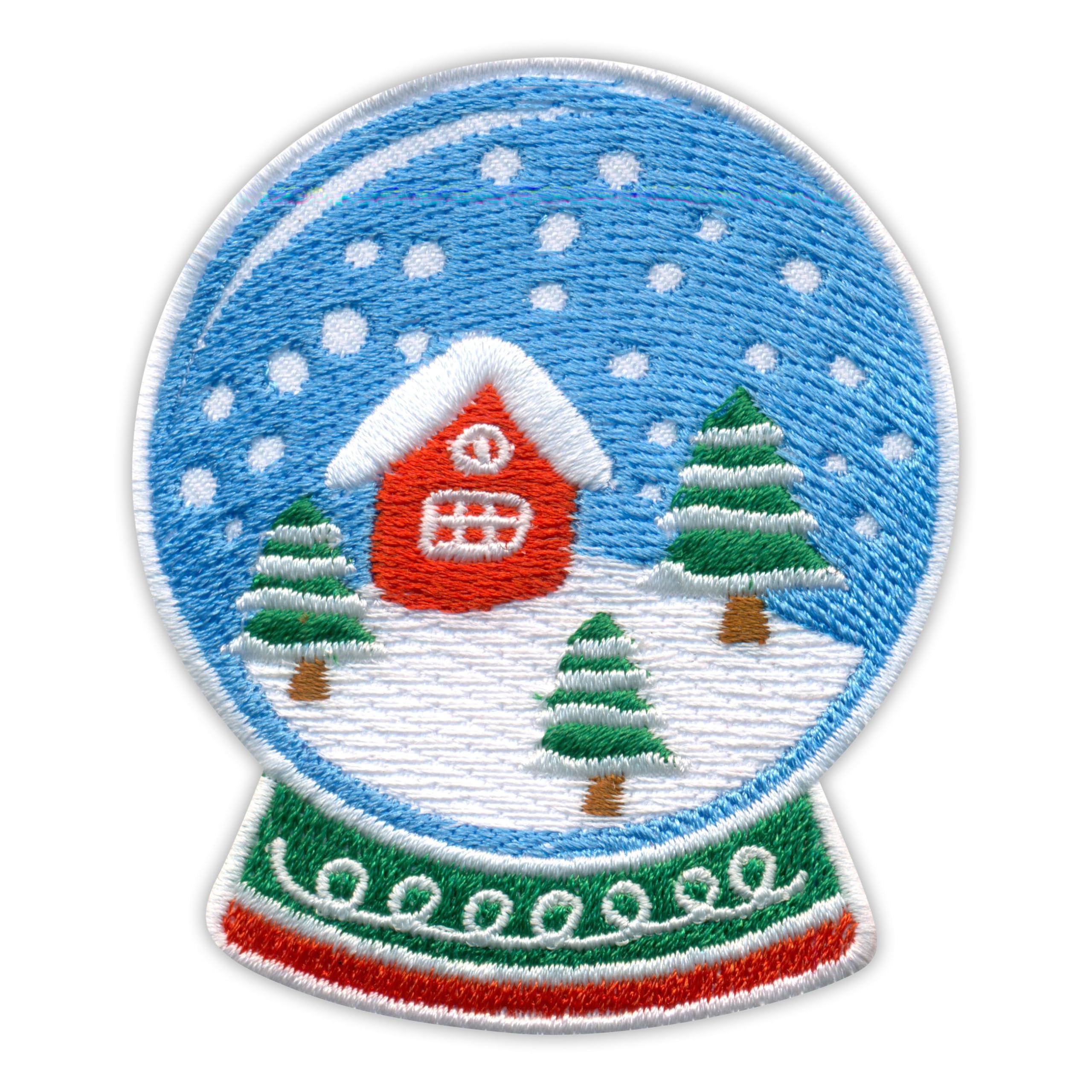 Juego de cuatro – Globo de nieve de Navidad de invierno – Parte trasera de sellado térmico – Parche bordado/insignia/emblema
