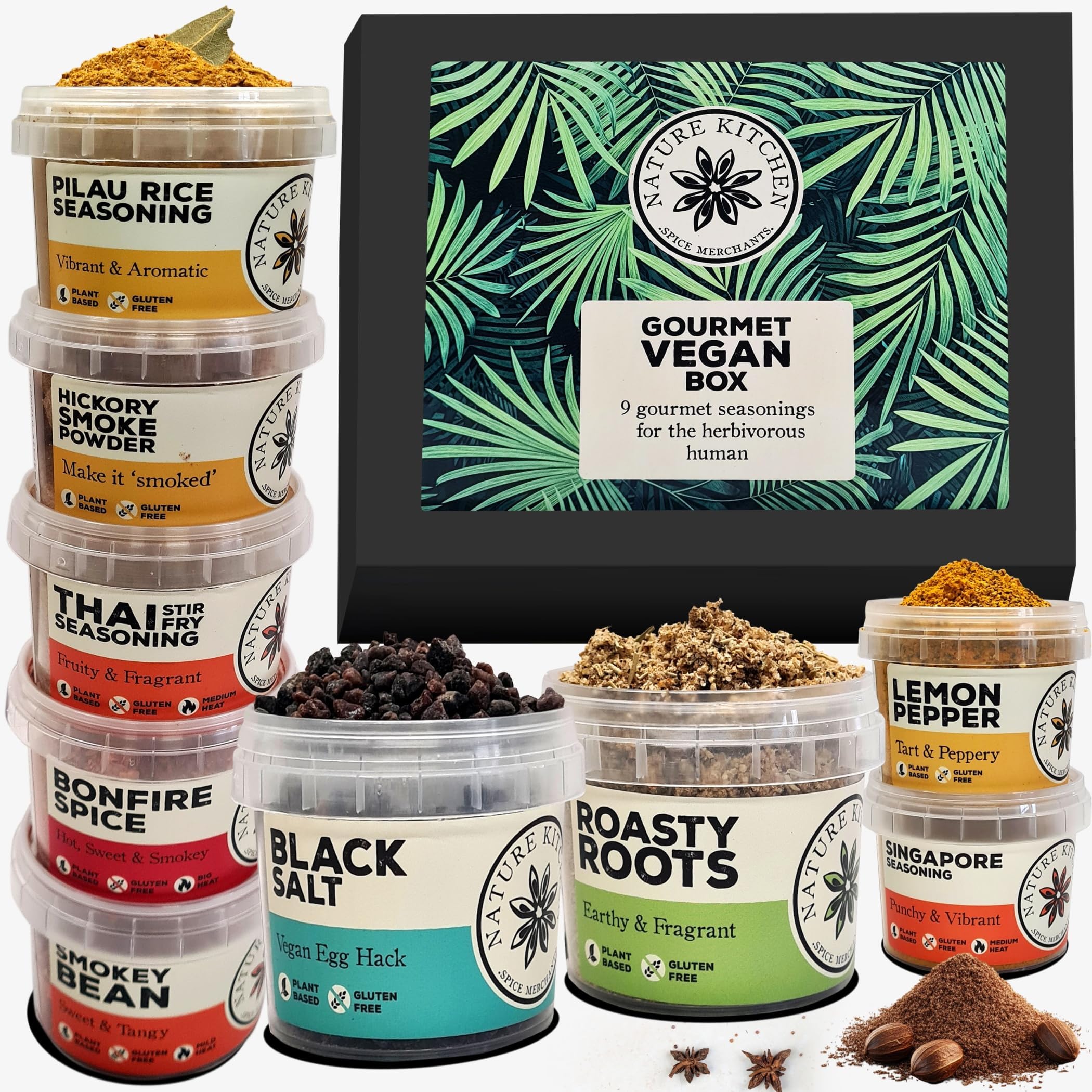 Nature Kitchen Vegan Gourmet Seasoning Mix Gift Set. 9x Gluten-Free Herbs and Spices for Cooking Pizza, Bean, Burgers, Humous, Tofu, Stir Fry Recipes and More