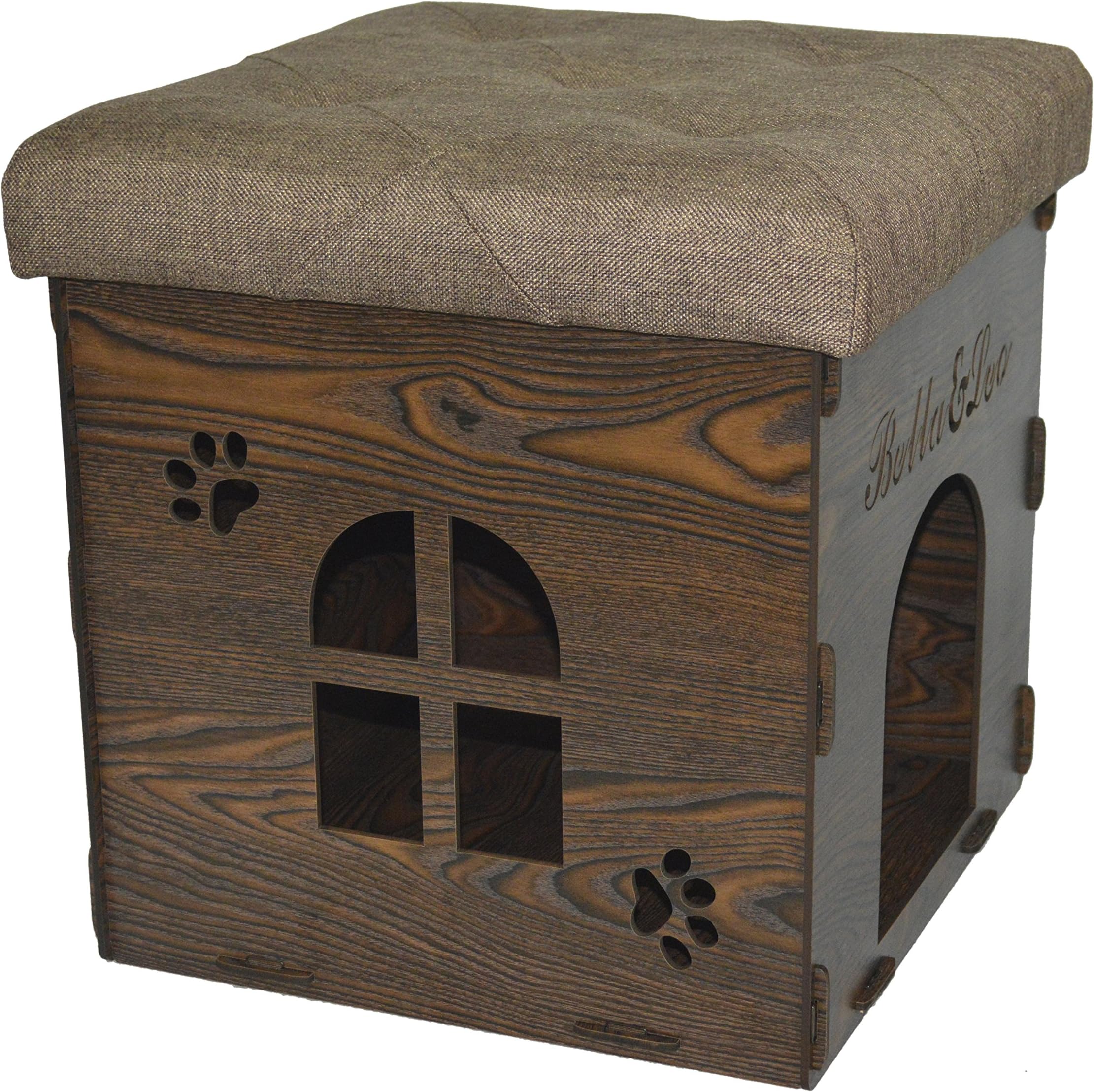 Linen KD Storage Ottoman Dog House Footrest Chair Brown 15.8"x15.8"x15.8"