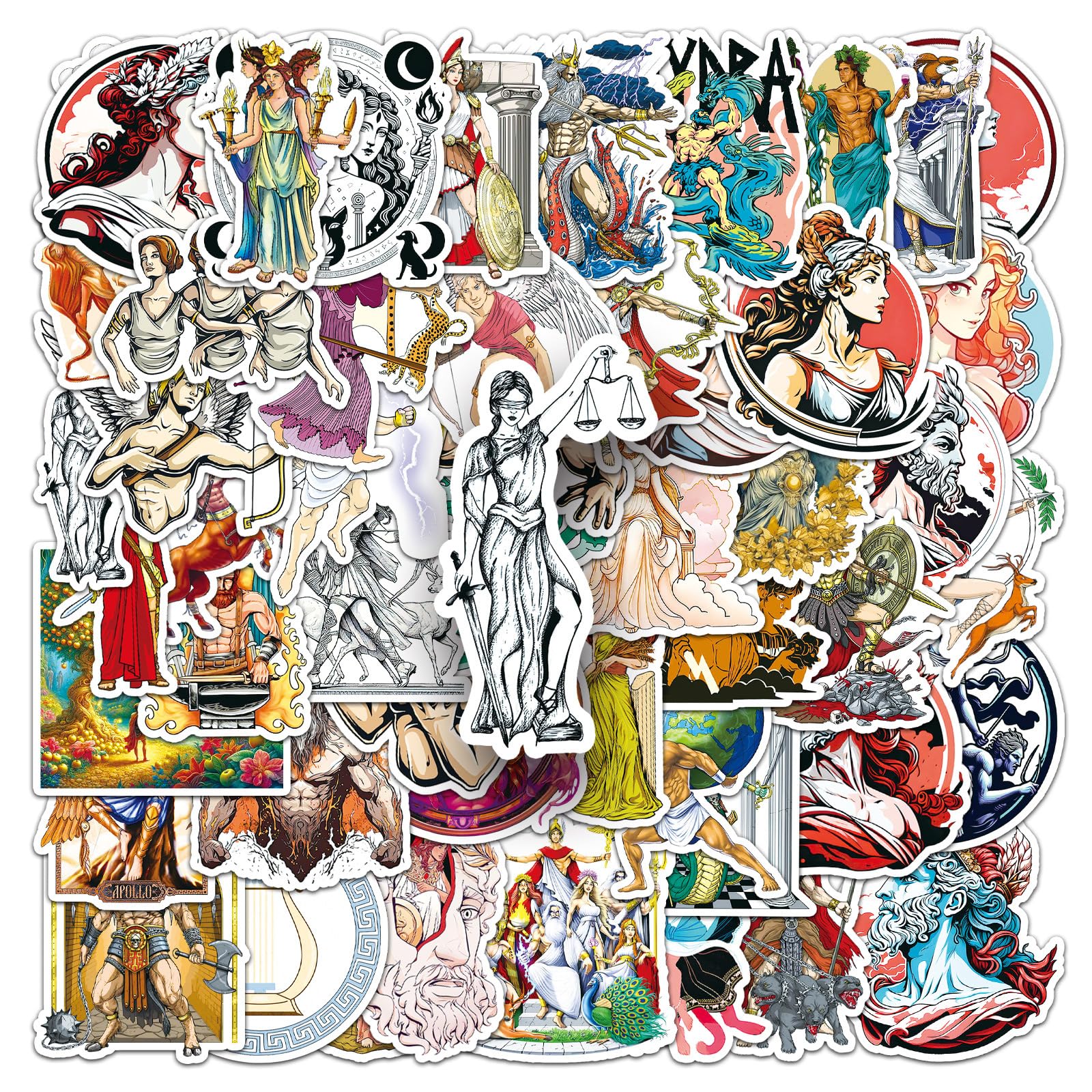 Lylsdsb Men's Ancient Greek Mythology Stickers 51 Pcs Retro Funny Cartoon Myth Stickers For Skateboard Water Bottle Laptop Luggage Scrapbook Computer Car Bike Helmet,Vinyl Aesthetic Sticker For Teens Boys Kids