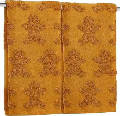 Breling 2 toallas de mano de Navidad, color marrón, hombre de jengibre, toallas decorativas de baño, 100% algodón, tejido jacquard absorbente,