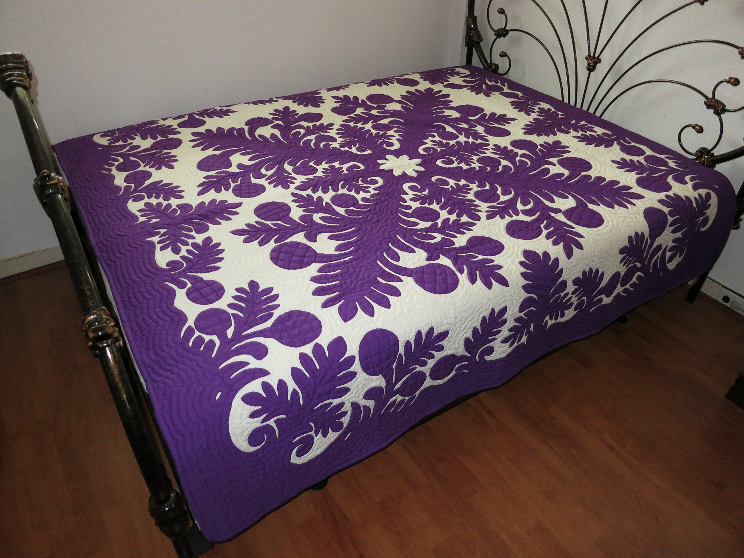 Hawaiian quilt bedspread 100% hand quilted/hand appliqued full/queen size 80x80 New