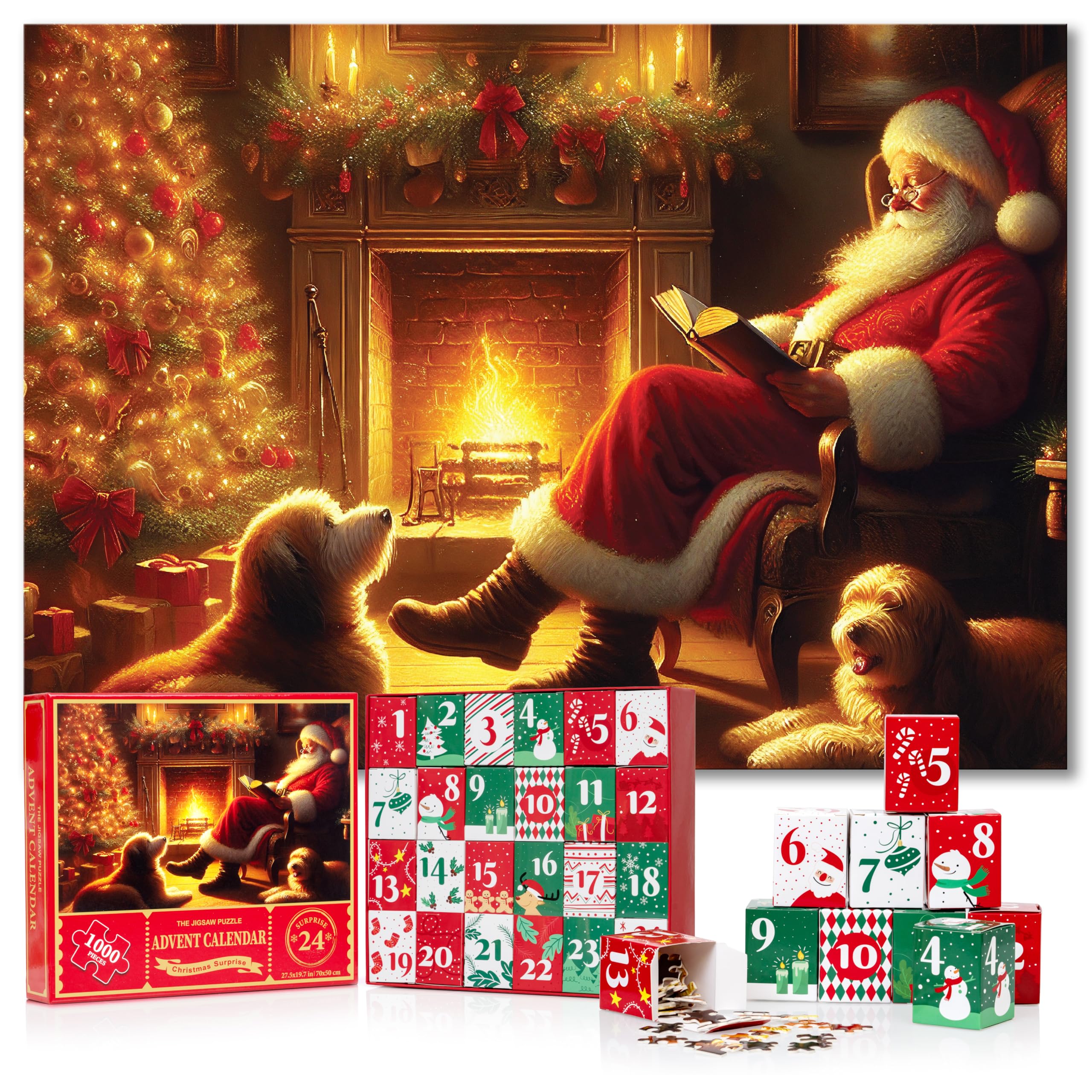 Christmas Advent Calendar Jigsaw Puzzle 2024 – 1000 Piece Countdown Puzzle for Adults, Kids, Family & Friends – Ideal