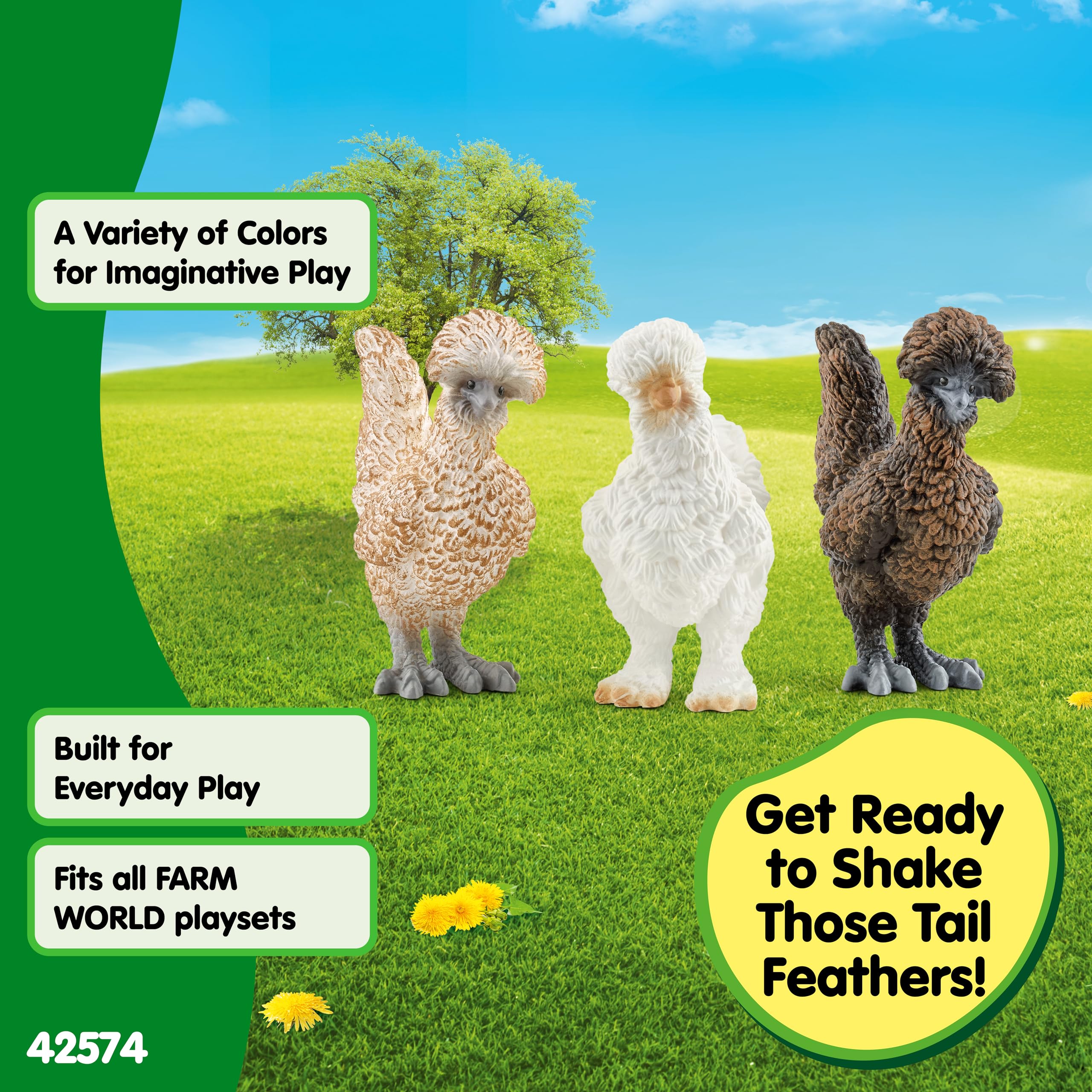SCHLEICH 42574 Farm World, realistyczny zestaw z kurami, zestaw 3 elementów, zabawka farmerska z realistycznymi figurkami kur, dla dzieci od 3 lat