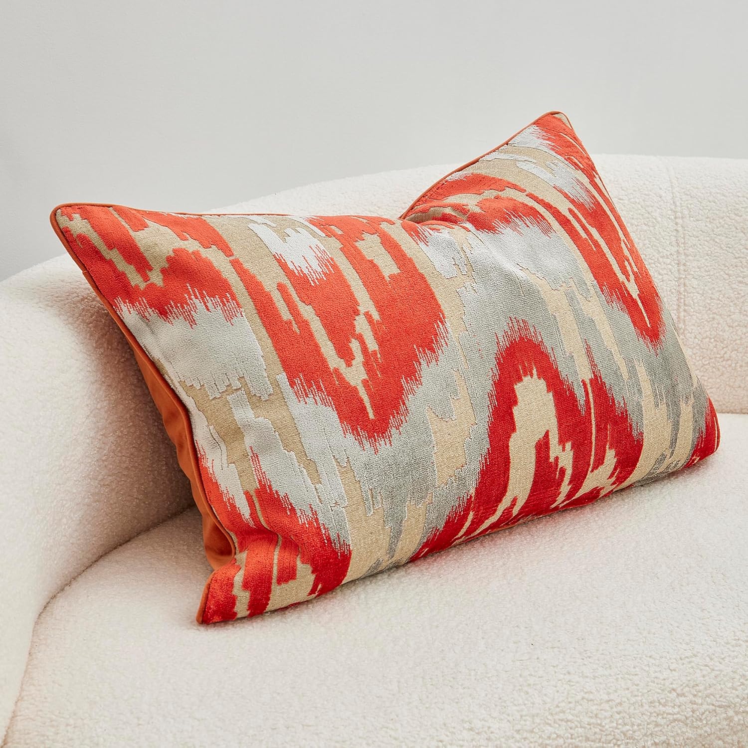 THE-TINOART Ikat Cut Velvet Throw Pillow Covers Cases Soft Orange Pillow Cover Elegant Luxurious Large Decorative Cushion Covers for Couch Bed Sofa Chair Home Decor Decorations 24x24inch 1piece