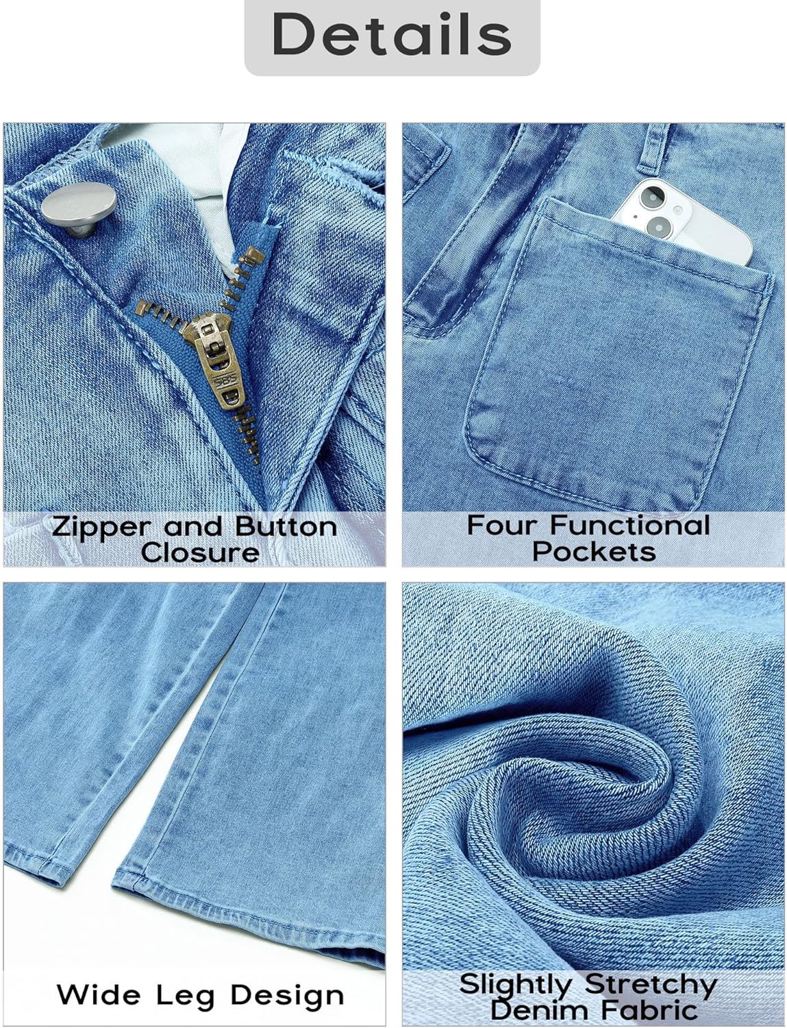 GRAPENT Wide Leg Jeans for Women High Waisted Straight Leg Stretchy Cropped Denim Pants with Pockets Jean Trousers - Image 6