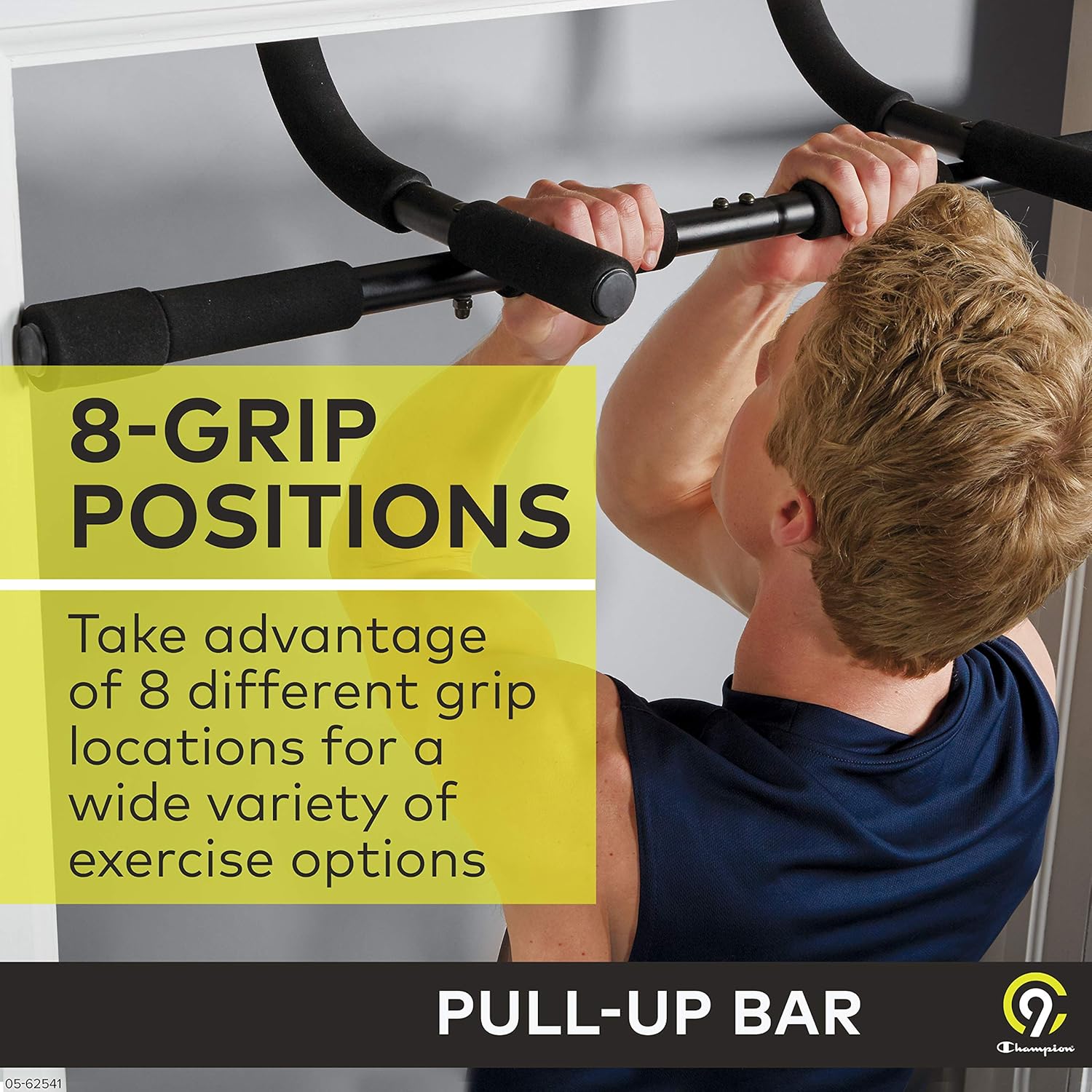 C9 Pull Up Bar - Classic 8 Grip Chin Up Bar | Heavy Duty Solid Steel & Durable Thick Foam Grips | Ideal for Home Gym & Fits Most Door Ways : Sports & Outdoors