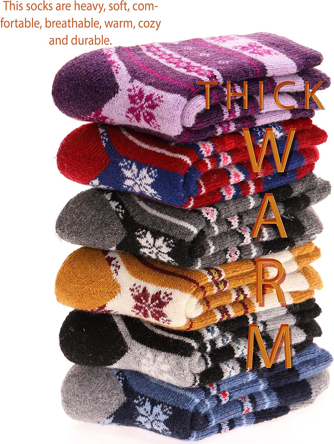 ProEtrade Merino Wool Socks for Kids Toddlers Boys Girls Thick Thermal Warm Winter Hiking Heavy Cozy Crew Socks 6 Pack - Image 5