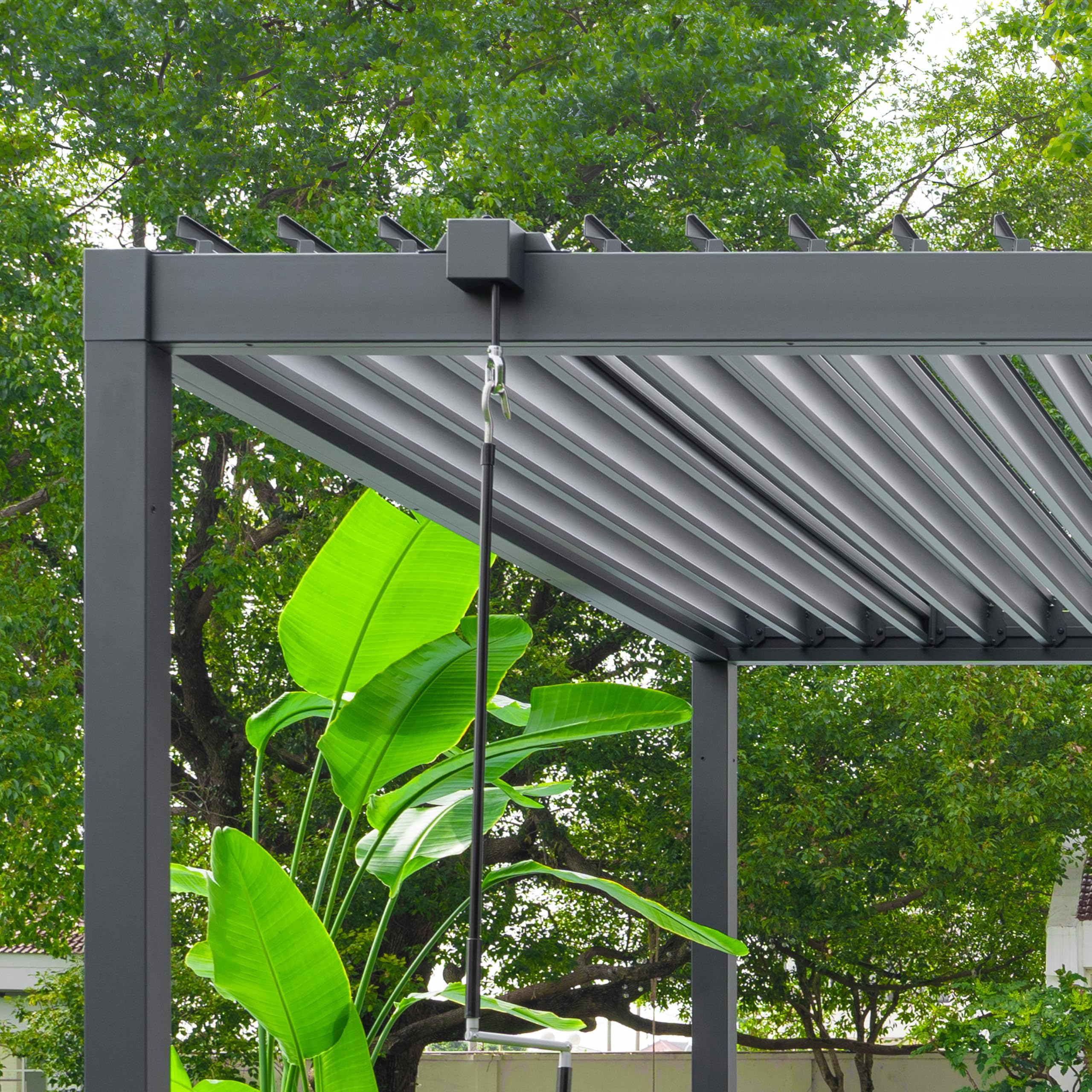 PRIMEYARD Pergola bioclimatique 3x3,5 m Poteaux et Toit à Lames en Acier - Anthracite