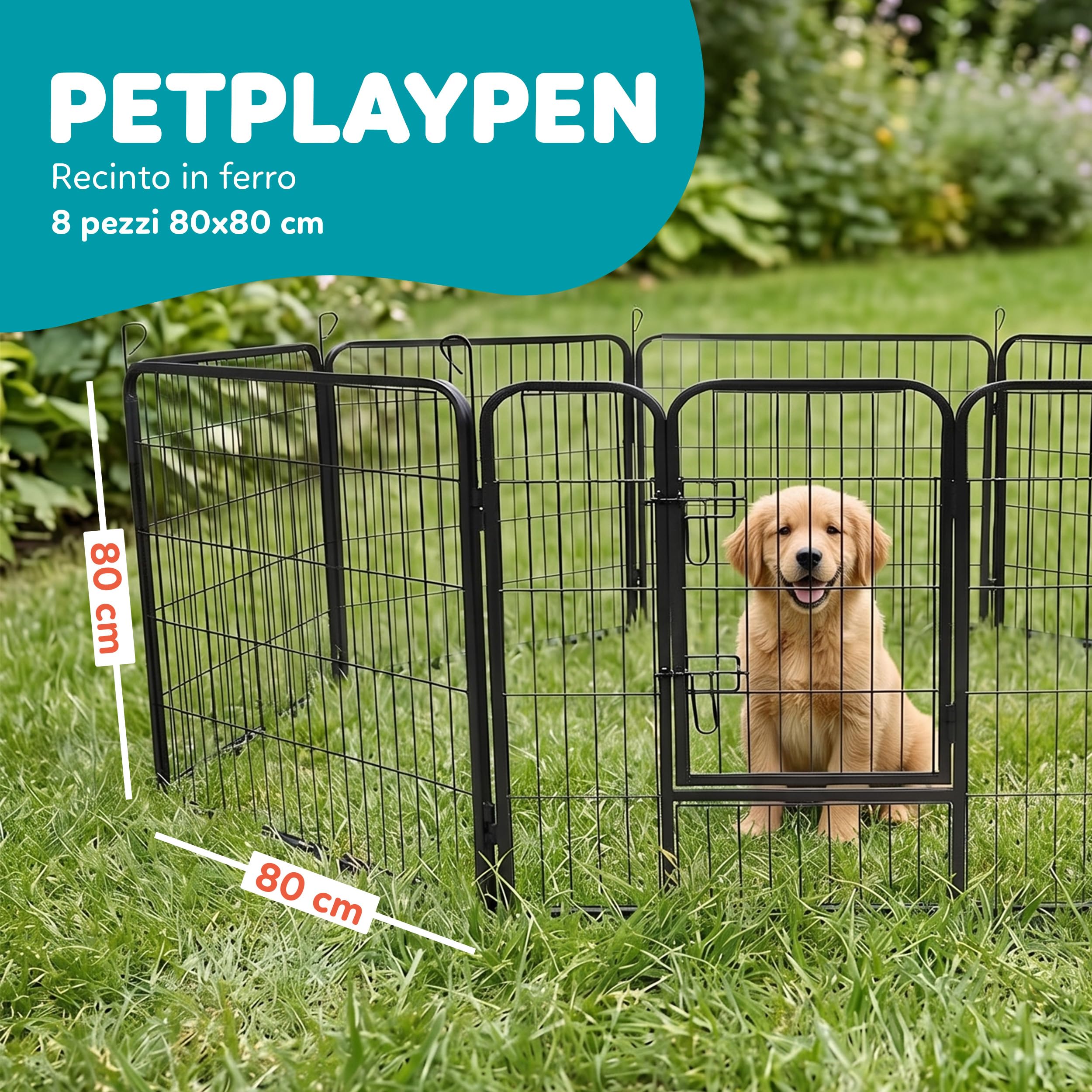 AQPET Recinto in ferro per Cani e Gatti Roditori 80x80 cm 8 Pezzi Per interno esterno da Giardino
