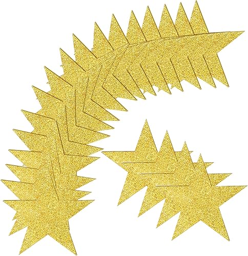 100 piezas de papel de recorte de estrella, BetterJonny Gold Glitter Five Stars Recortes de confeti de papel de 6 pulgadas con estrellas brillantes