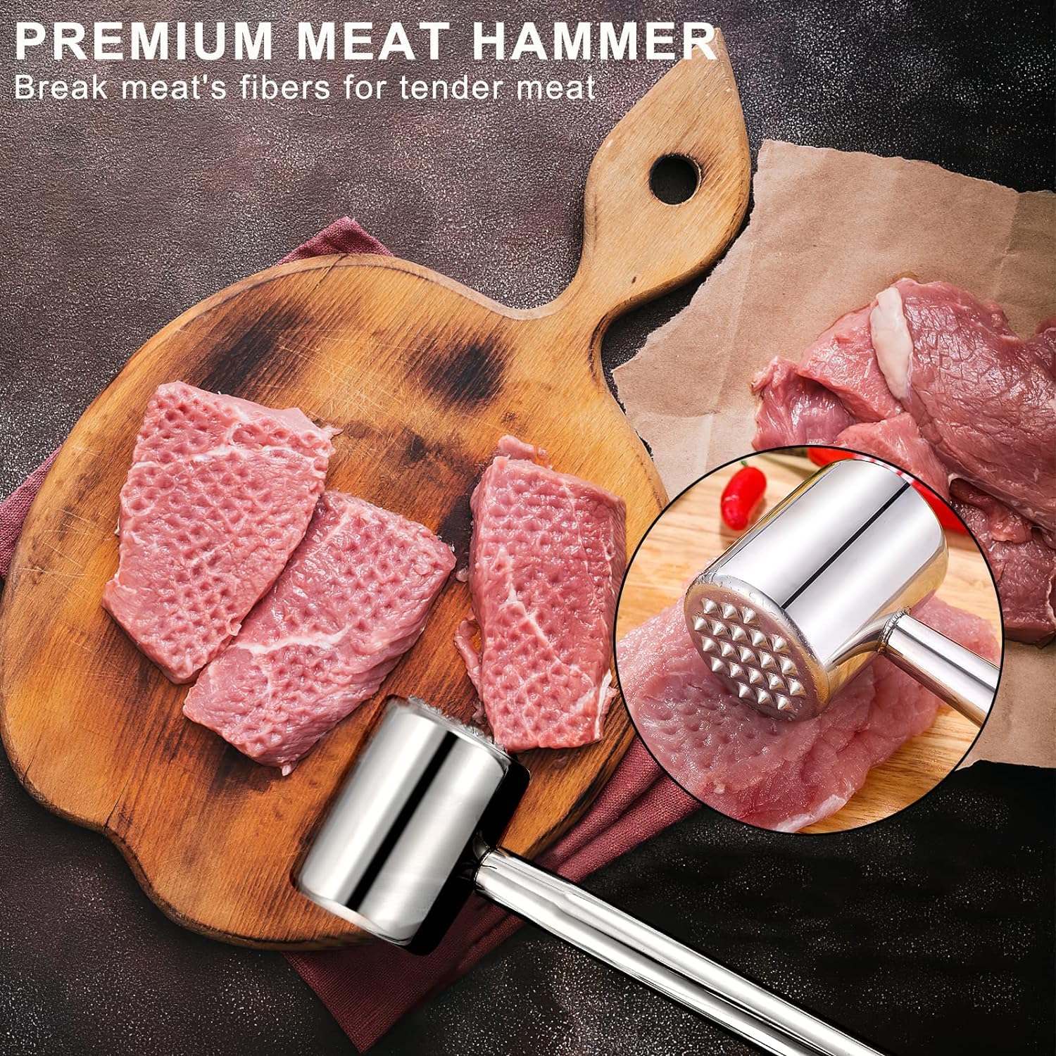 Batticarne In Lega Di Zinco - Doppia Faccia Per Ammorbidire Carne, Con Manico Morbido - Foto 6