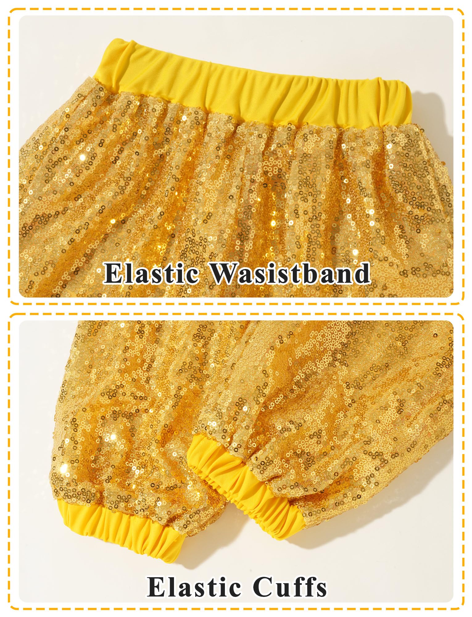 SEAUR Enfant Paillettes Pantalon De Danse Jazz Fille Garçons Pantalon De Fête Disco Party Ceinture Élastique 110-160=(104-158 UE)