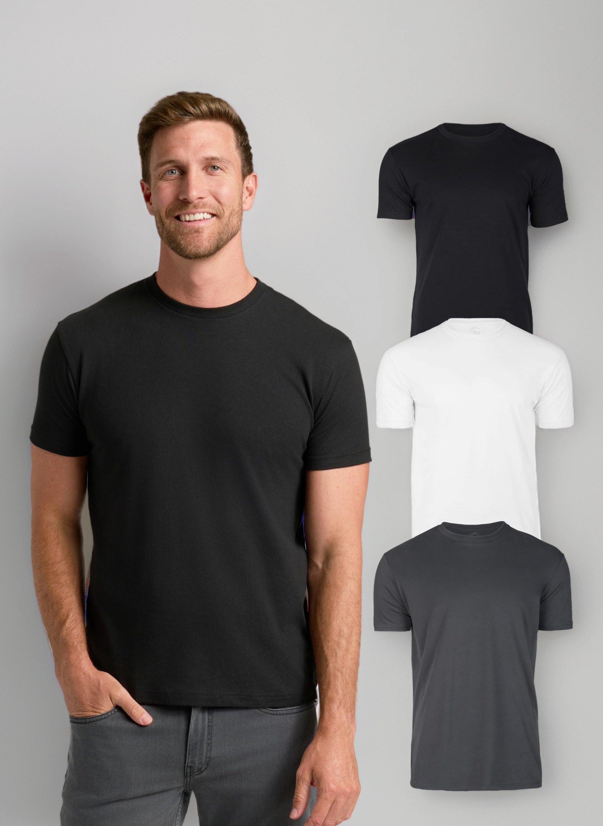 True Classic Mens T-Shirts - Short Sleeve Crew Neck Plain Novelty T Shirt for Men, Pack of 3, Variety, S
