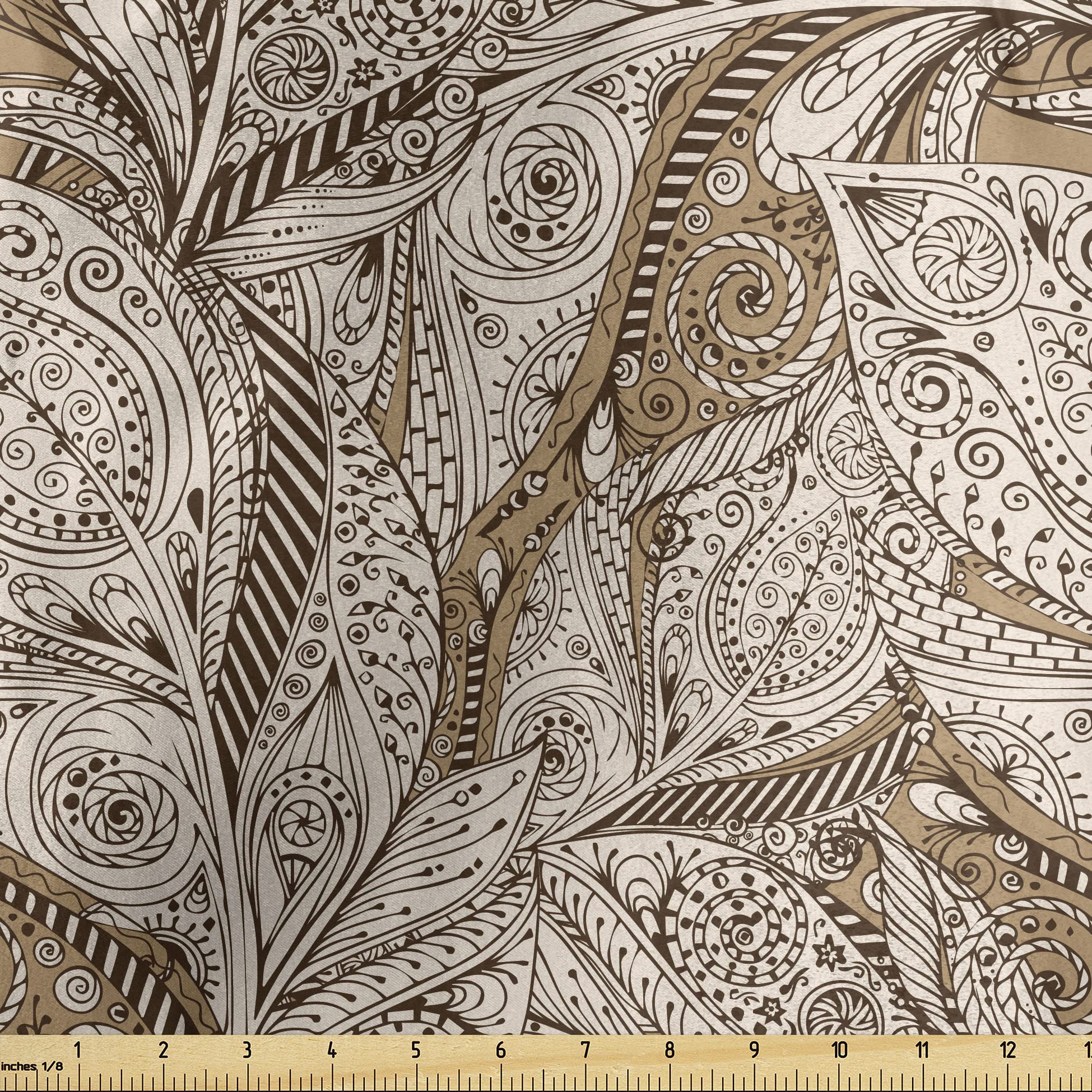 Lunarable Paisley Fabric by The Yard, Vintage Plant Pattern with Natural Inspirations Soft Color Palette Batik Style, Decorative Satin Fabric for Home Textiles and Crafts, 1 Yard, Beige Tan Brown