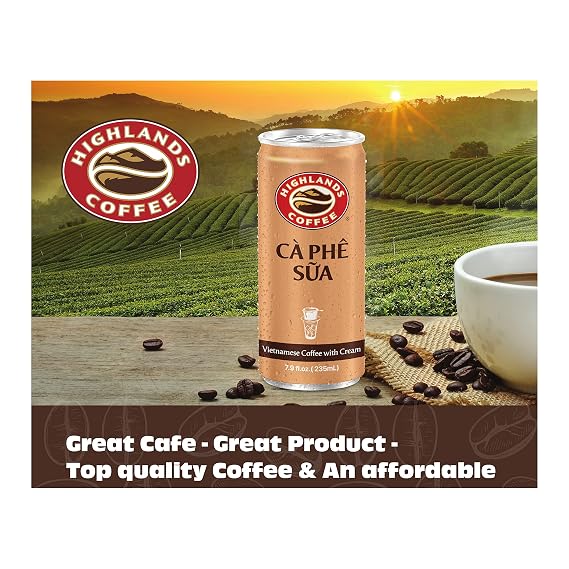 Highlands Coffee CA PHE SUA Vietnamese Coffee with Condensed Milk7.9 oz Can (6/12/24 Count) Bundle PackNo.1 Vietnamese CoffeeSuper-Smooth Premium Quality Iced Milk Coffee with Saltation Thank You Card (Pack of 6)