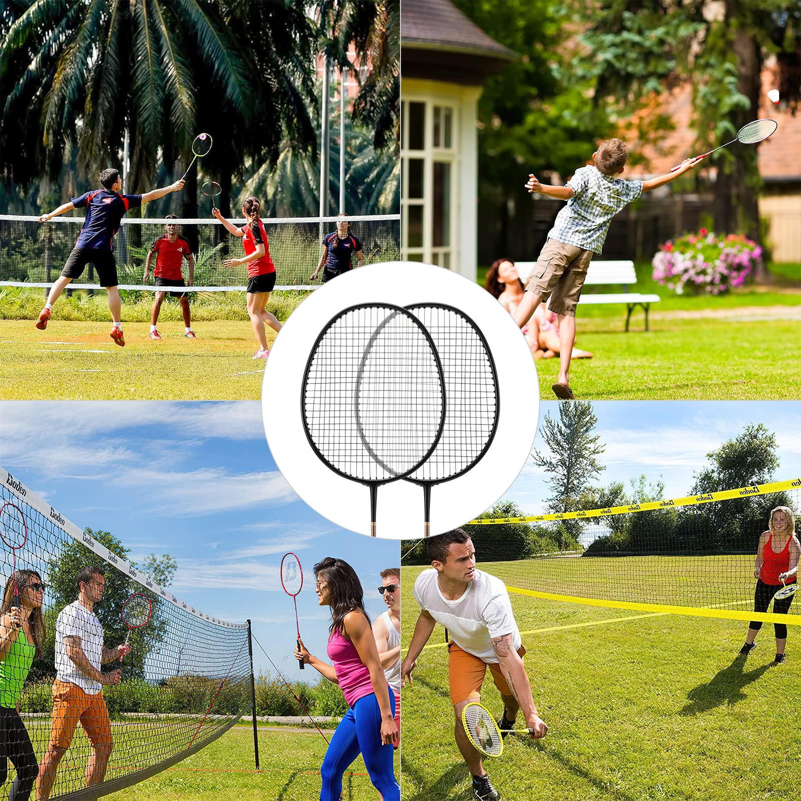 Set di 2 racchette da badminton in carbonio in alluminio con volani da badminton e borsa per il trasporto