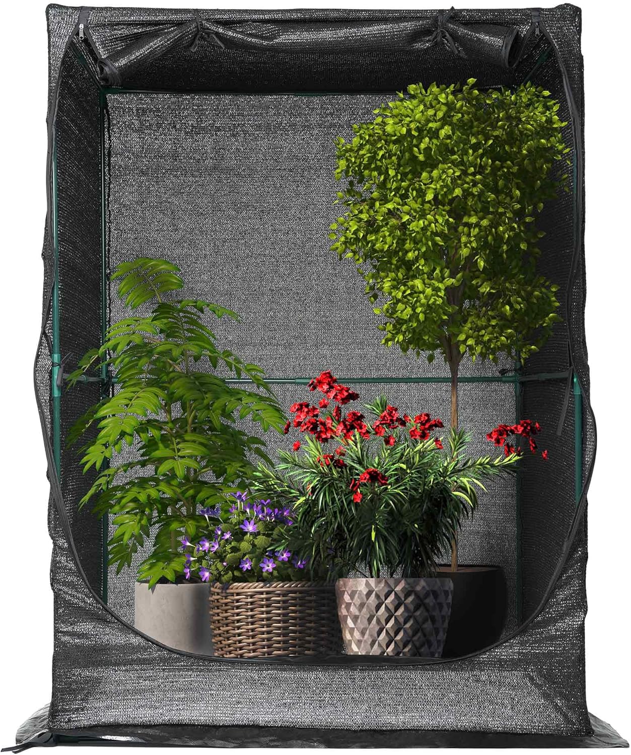 Portable Large 4'x4' Sunshade Cloth Gardening Net,Easy Set up Crops Shade Net 5.7FT Tall Cover, UV Resistant Plant 80% Sunblock Net for Vegetables,Fruits and Mini Flower Pot with Stakes and 4X4X5.74FT