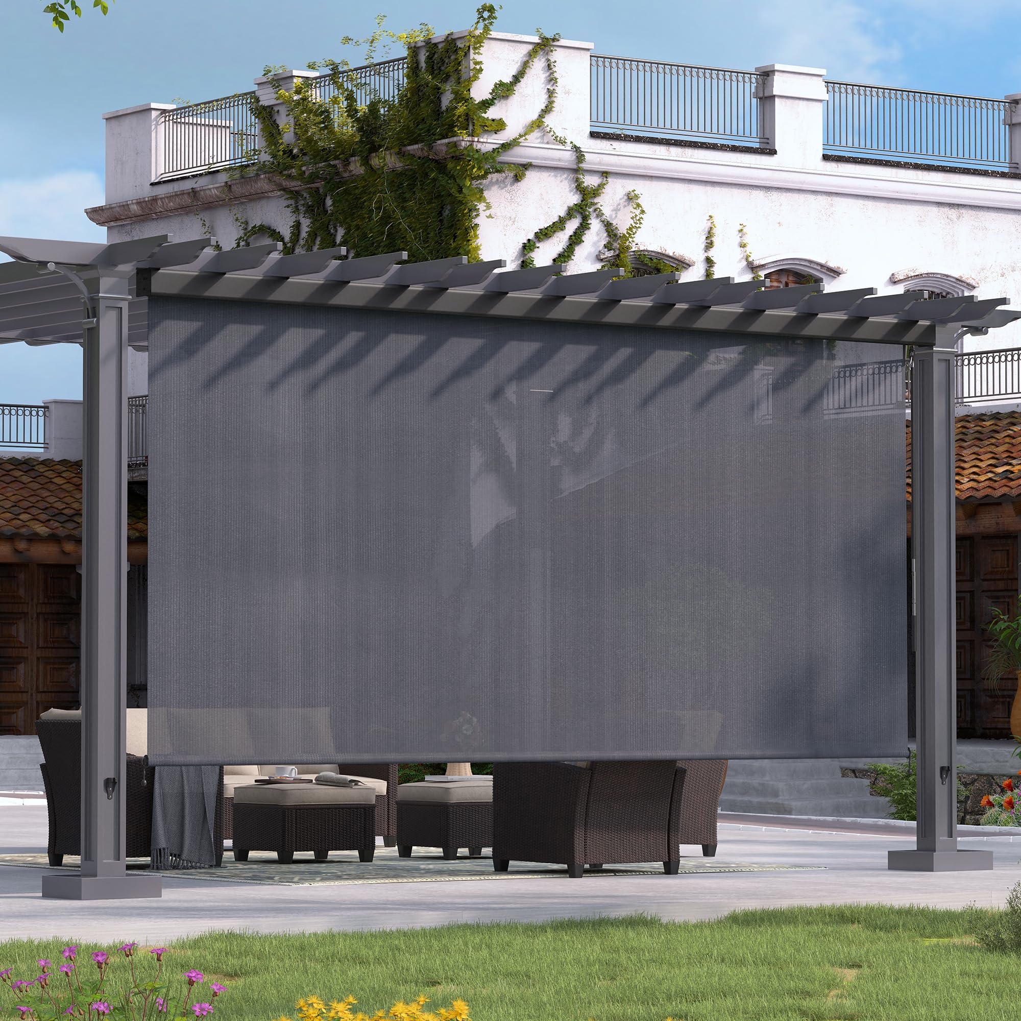 VICLLAX Outdoor Cordless Roller Shade in Anthracite Grey