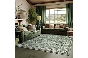 Wash-and-Wear Green Moody Floral Vintage Area Rug