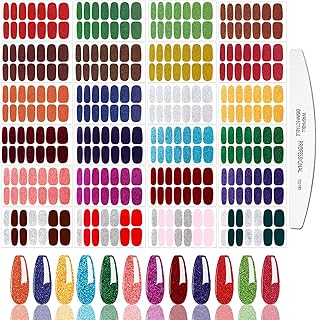 JERCLITY 24 Sheets Glitter Solid Color Nail Polish Strips Stickers with Nail File Self-Adhesive Nail Strips Stick On Nail Stickers Full Nail Wraps for Women Girls