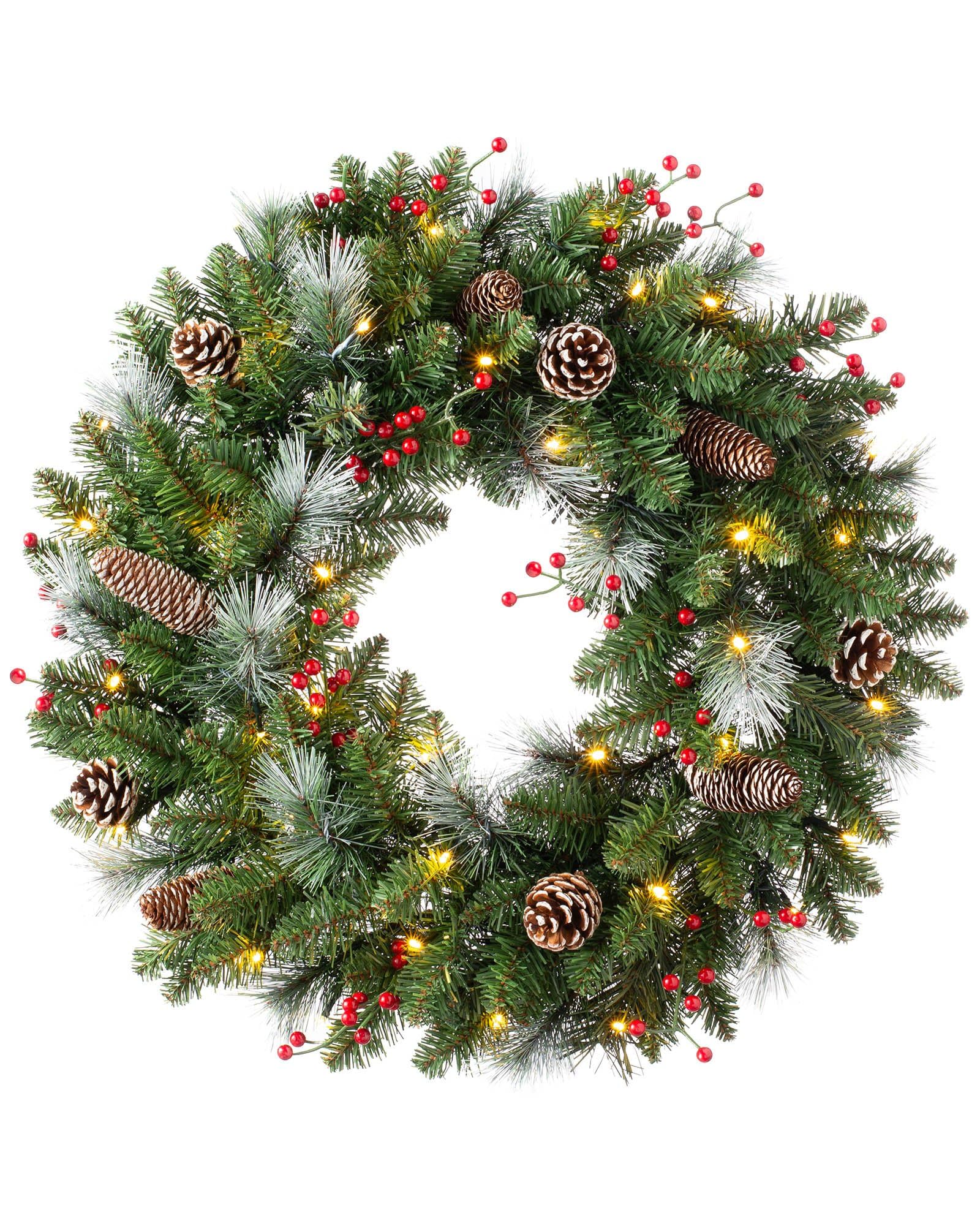 WeRChristmas Pre-Lit Decorated Wreath with 40 LED Lights