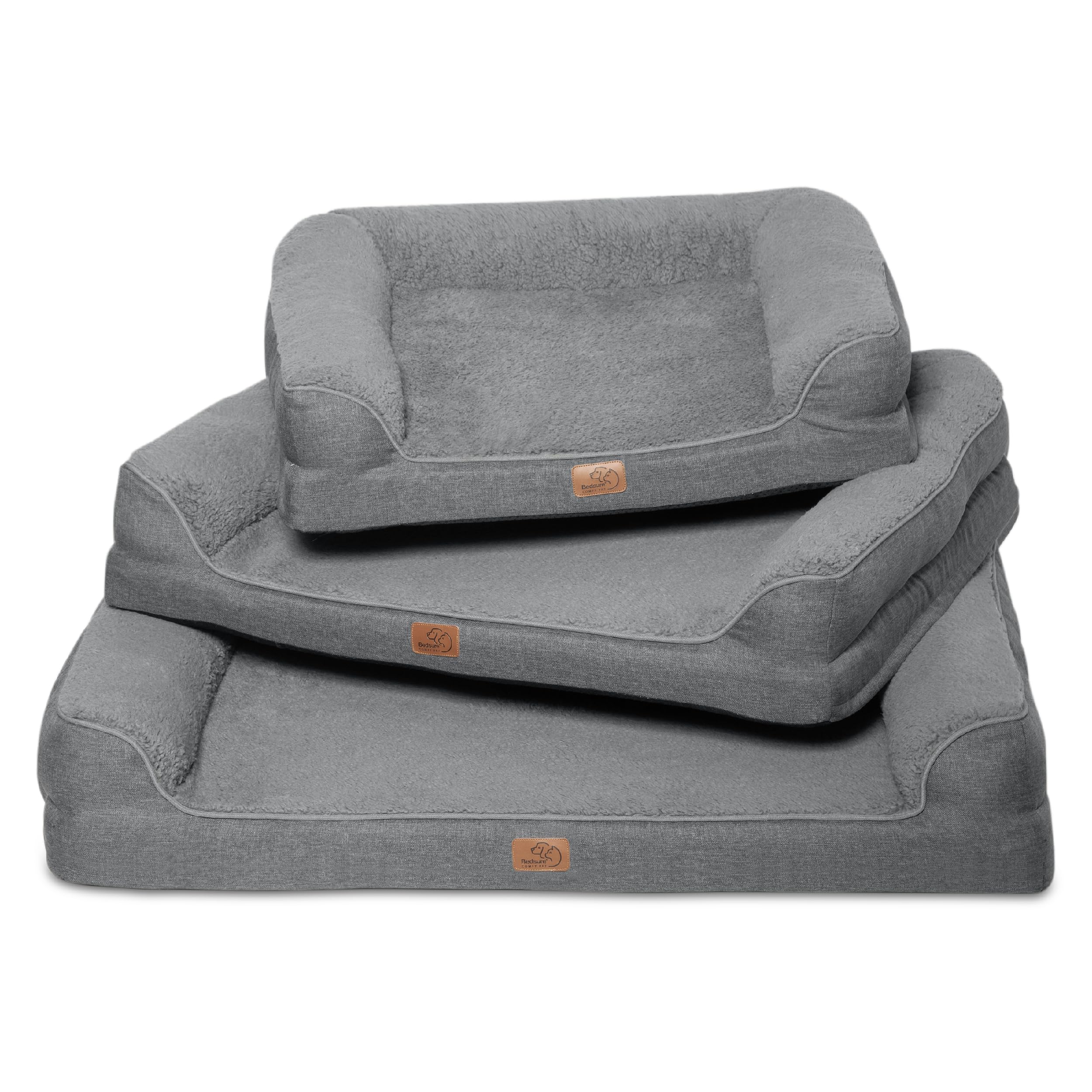 BEDSURE orthopädisches Hundebett große Hunde - Hundesofa mit eierförmiger Kistenschaum, kuschelig Schlafplatz in Größe 71x58 cm, waschbare Hundesofa, grau