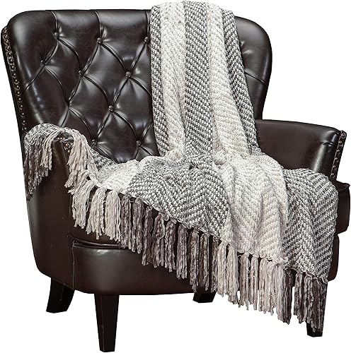 Chanasya Manta de felpilla de punto aterciopelado de punto crema a rayas de alta calidad, súper suave, acogedora y elegante decorativa para sofá,