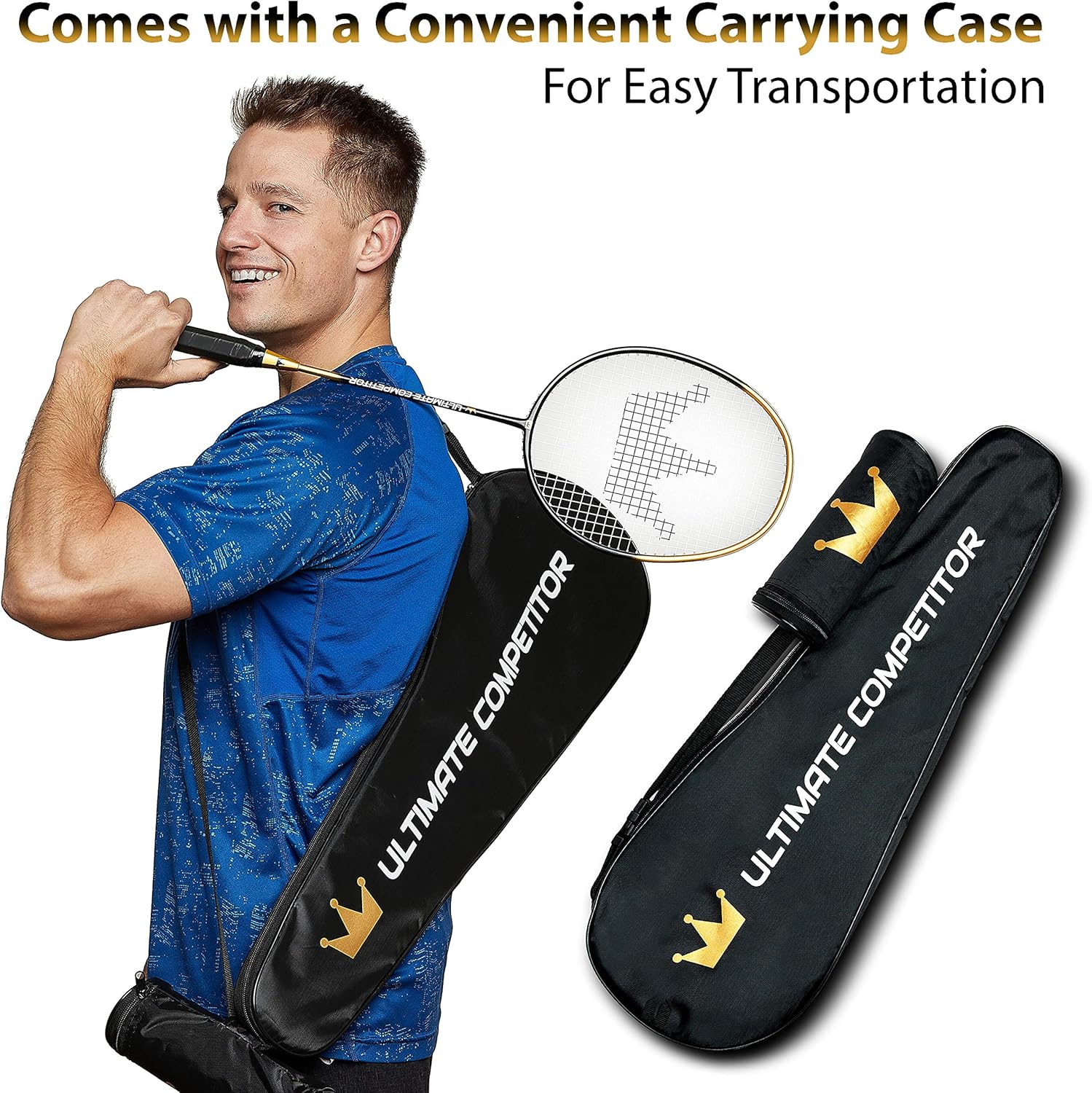 Ultimate Competitor Badminton Racket Set of 2 - Includes 2 Premium Graphite Rackets, 4 Feather Shuttlecocks, 2 Grips, and 1 Carrying Case : Sports & Outdoors