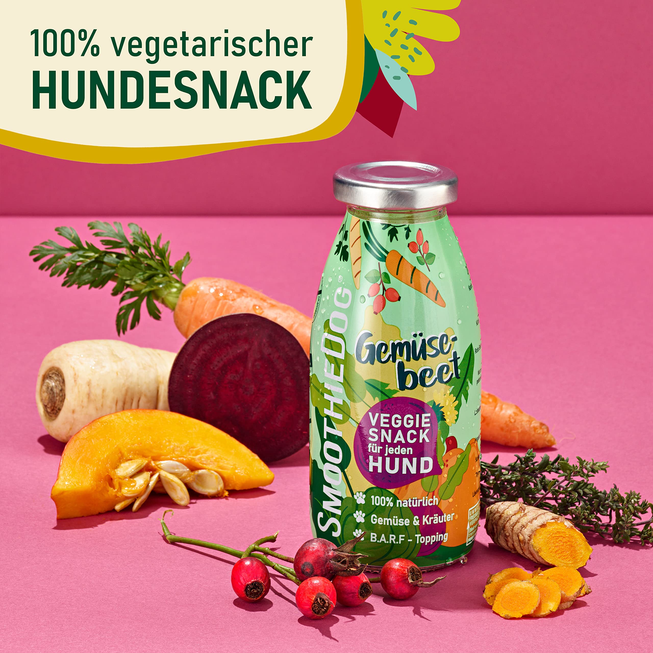 Hunde Smoothie SmoothieDog 12er Gemüsebeet (vegetarisch) - Flüssiges Hundeleckerli - Zucker- & glutenfrei - je 250ml